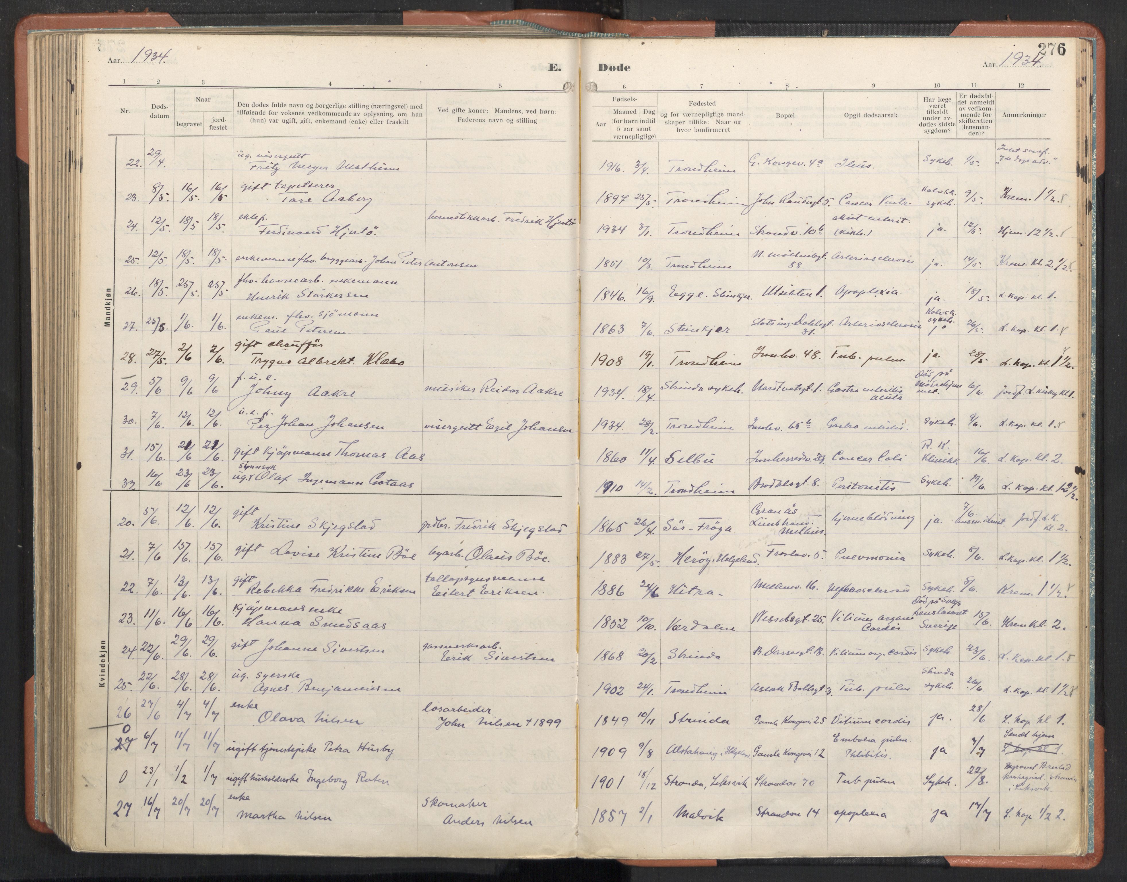 Ministerialprotokoller, klokkerbøker og fødselsregistre - Sør-Trøndelag, SAT/A-1456/605/L0245: Parish register (official) no. 605A07, 1916-1938, p. 276