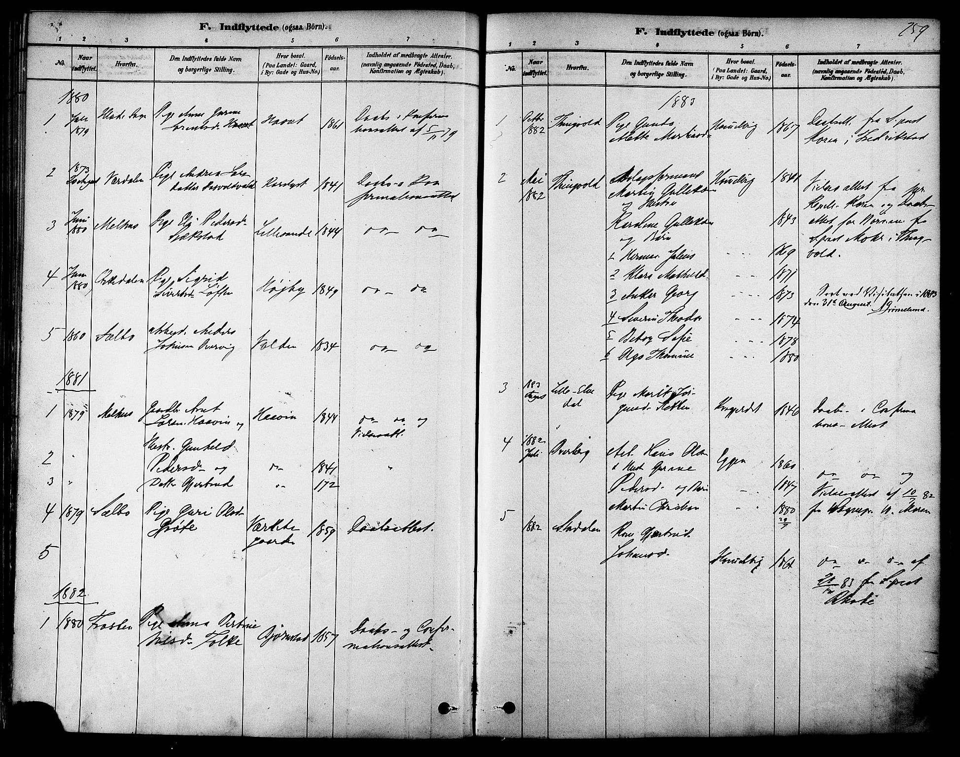 Ministerialprotokoller, klokkerbøker og fødselsregistre - Sør-Trøndelag, SAT/A-1456/616/L0410: Parish register (official) no. 616A07, 1878-1893, p. 259