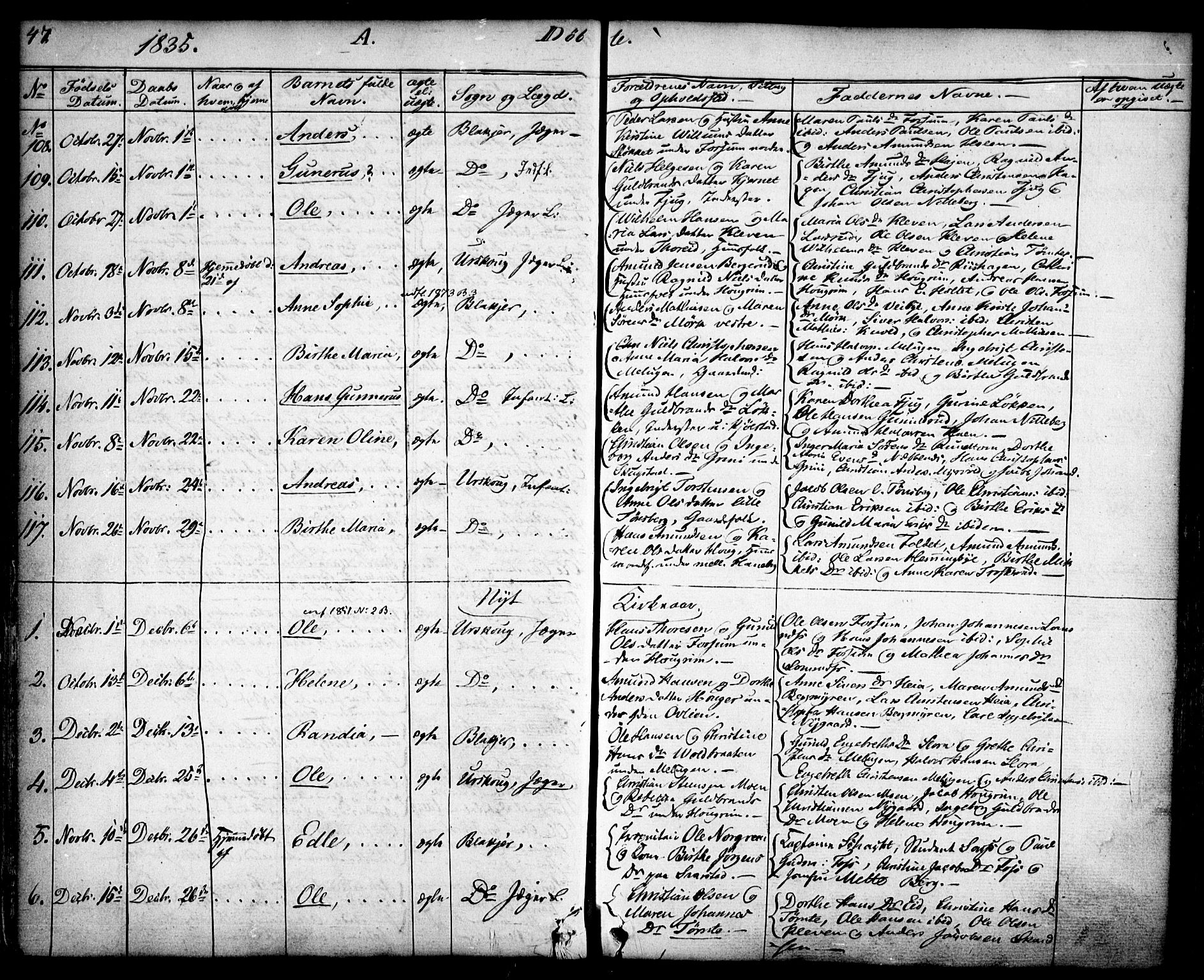 Aurskog prestekontor Kirkebøker, SAO/A-10304a/F/Fa/L0006: Parish register (official) no. I 6, 1829-1853, p. 47
