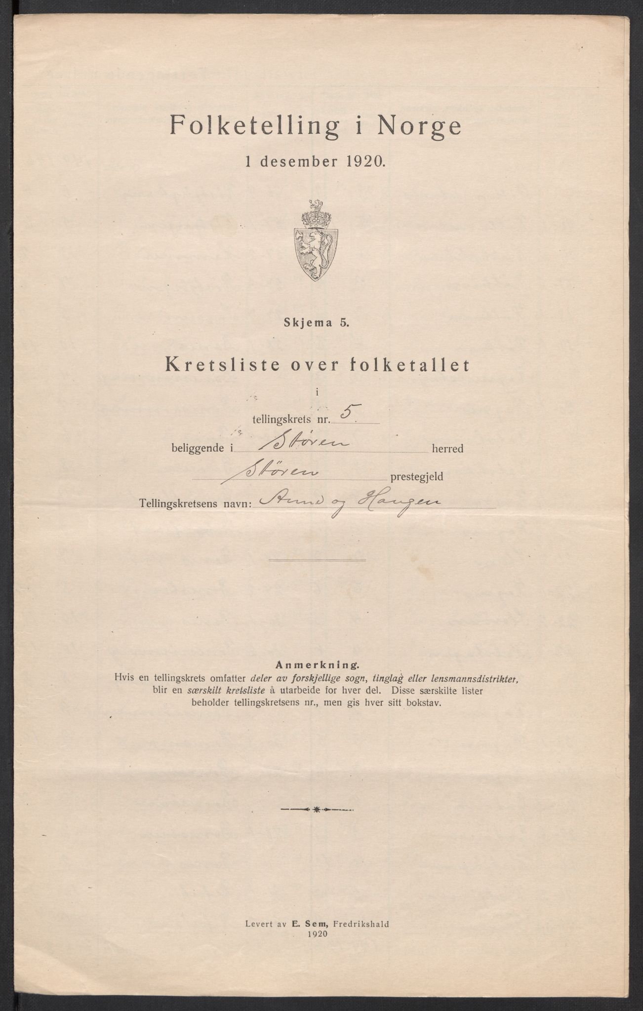 SAT, 1920 census for Støren, 1920, p. 20