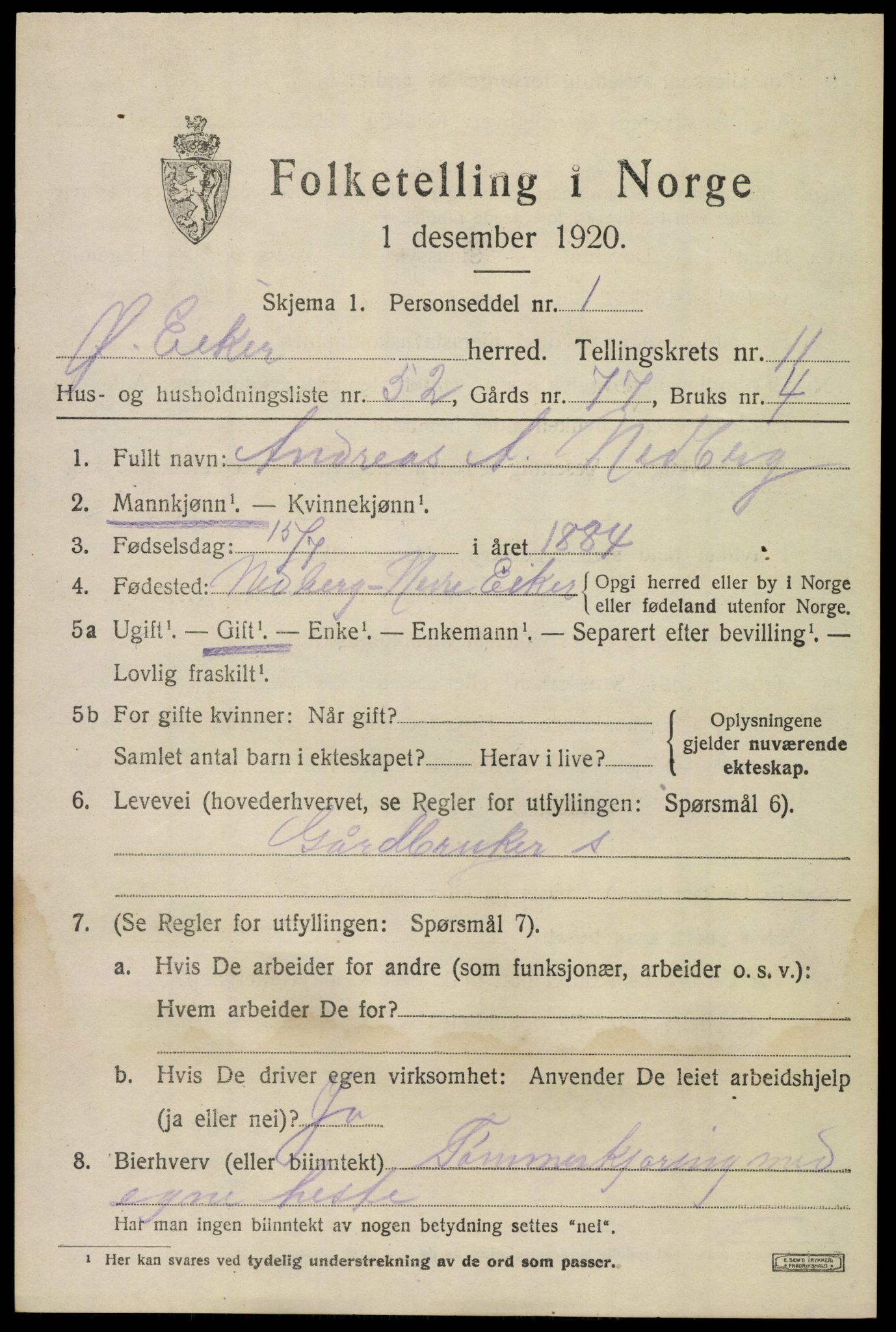 SAKO, 1920 census for Øvre Eiker, 1920, p. 17838