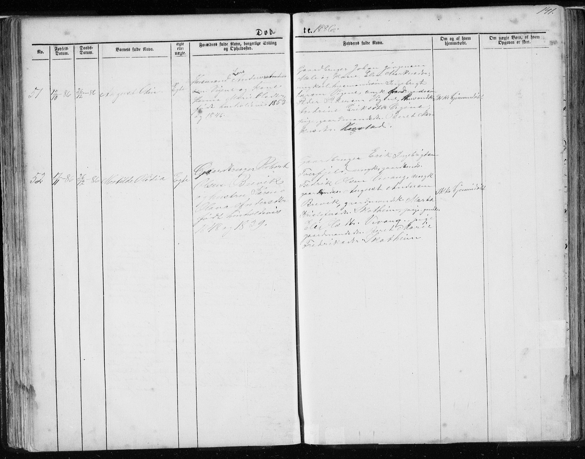 Ministerialprotokoller, klokkerbøker og fødselsregistre - Møre og Romsdal, AV/SAT-A-1454/567/L0782: Parish register (copy) no. 567C02, 1867-1886, p. 141