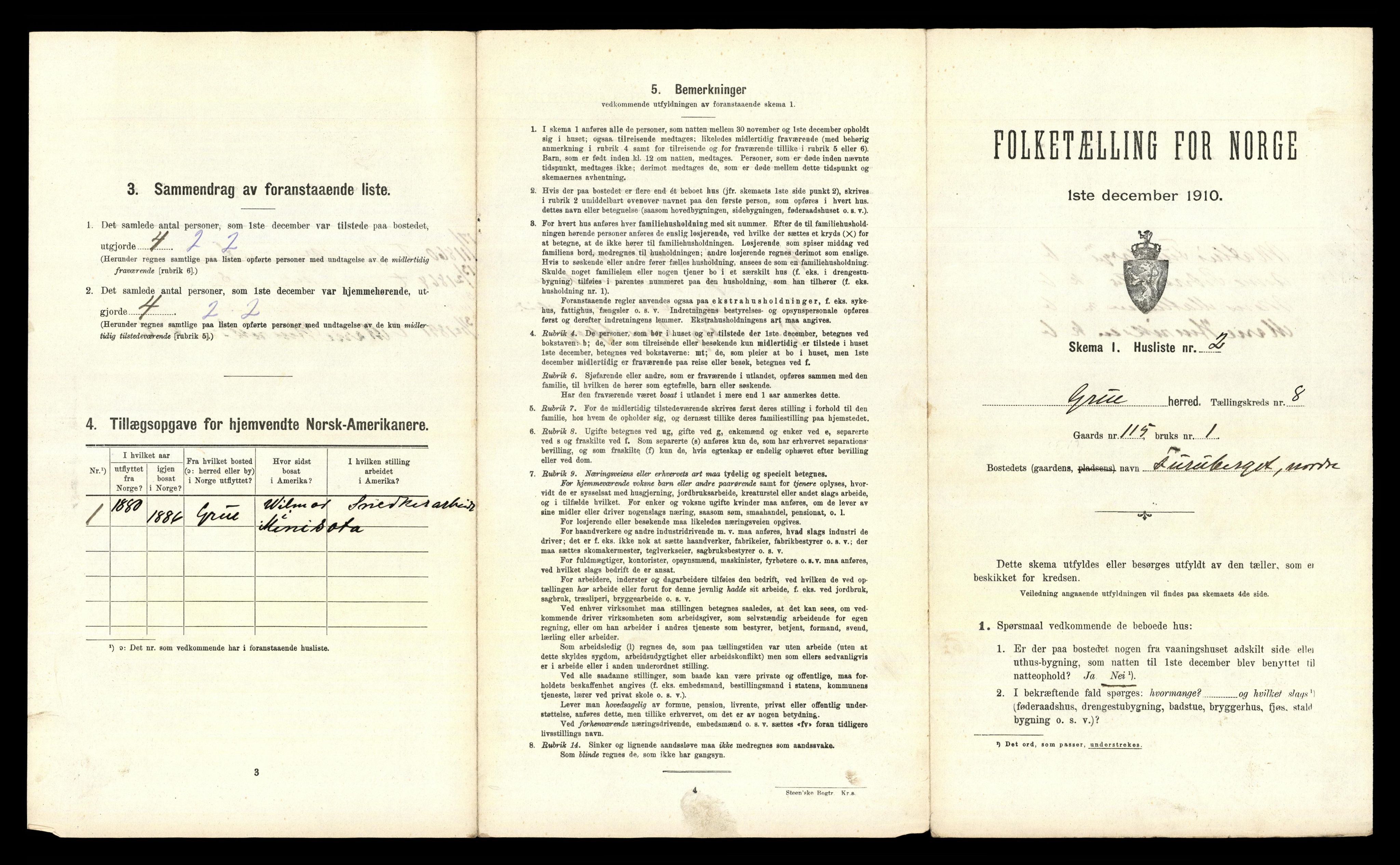 RA, 1910 census for Grue, 1910, p. 1187