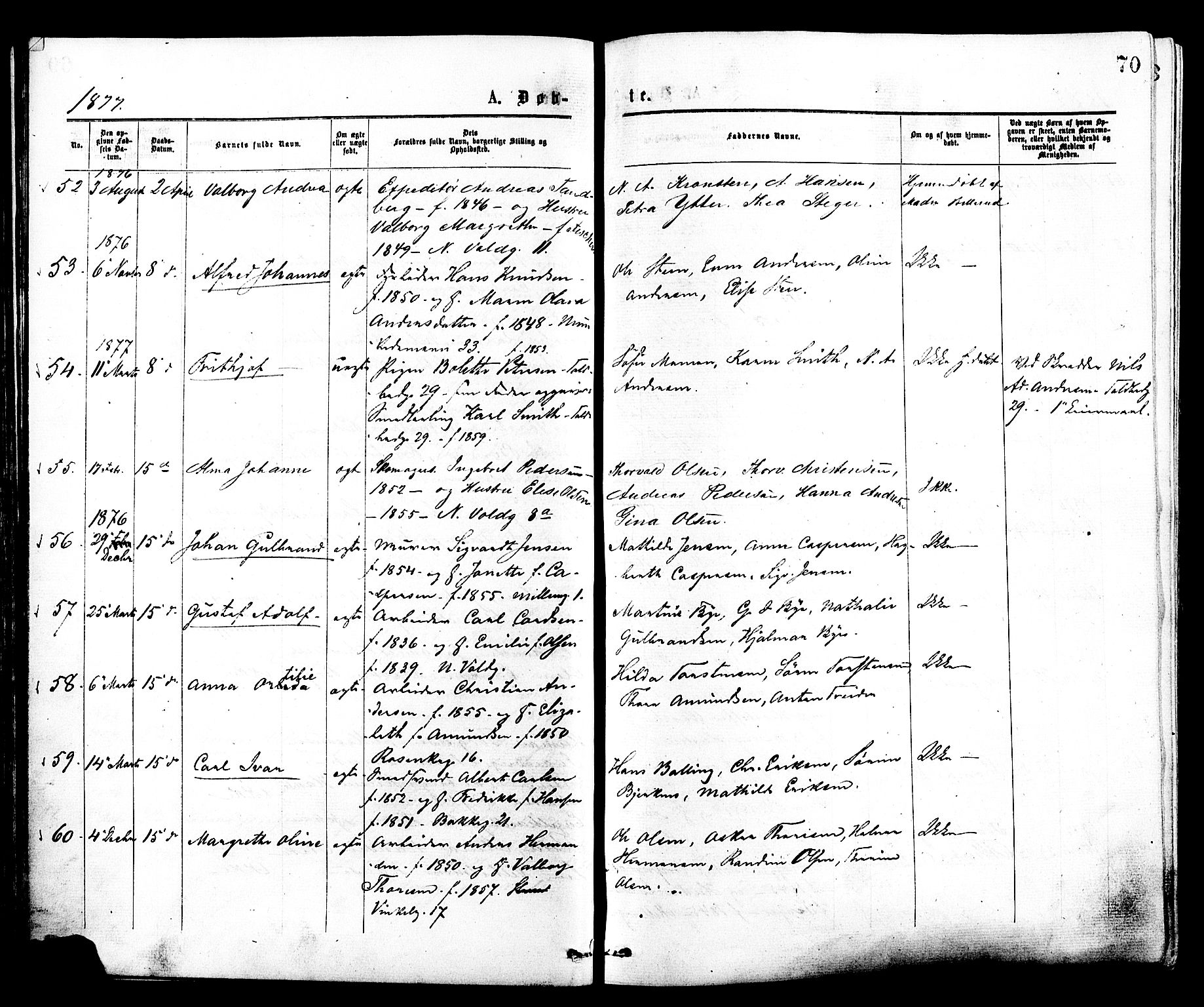 Johannes prestekontor Kirkebøker, AV/SAO-A-10852/F/Fa/L0001: Parish register (official) no. 1, 1875-1881, p. 70
