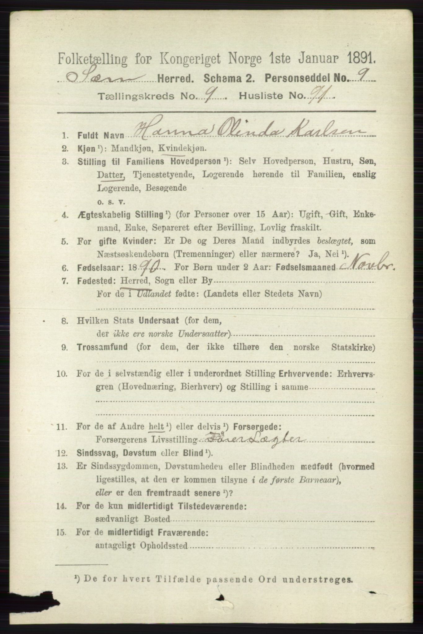 RA, 1891 census for 0721 Sem, 1891, p. 4698