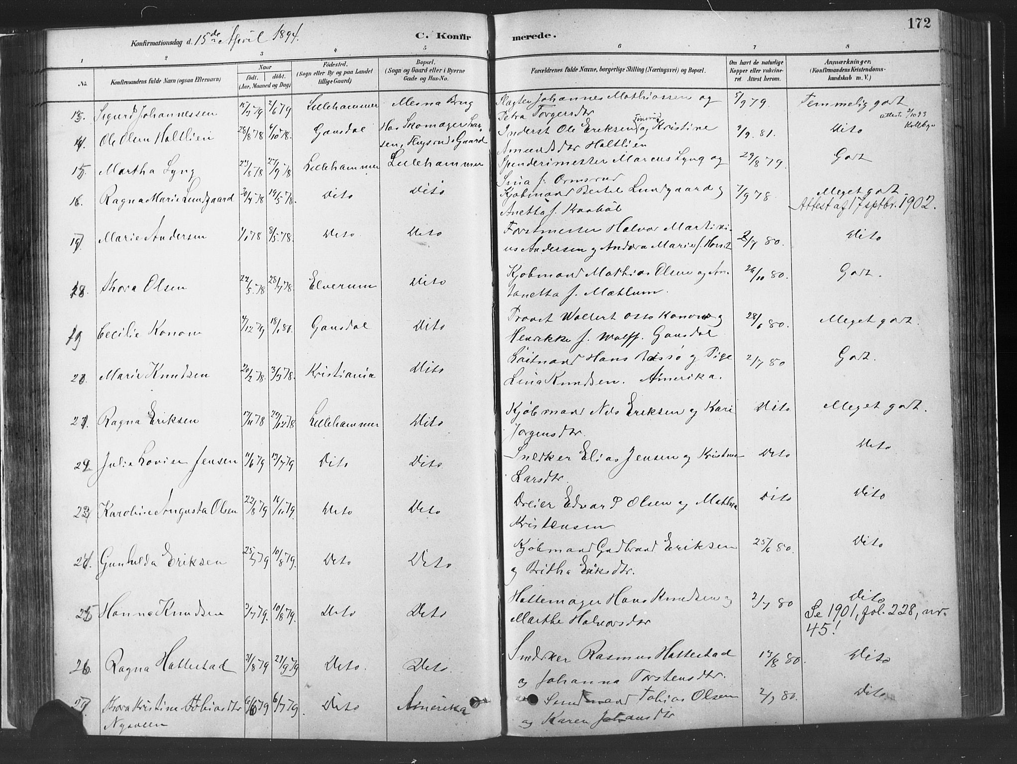 Fåberg prestekontor, SAH/PREST-086/H/Ha/Haa/L0010: Parish register (official) no. 10, 1879-1900, p. 172