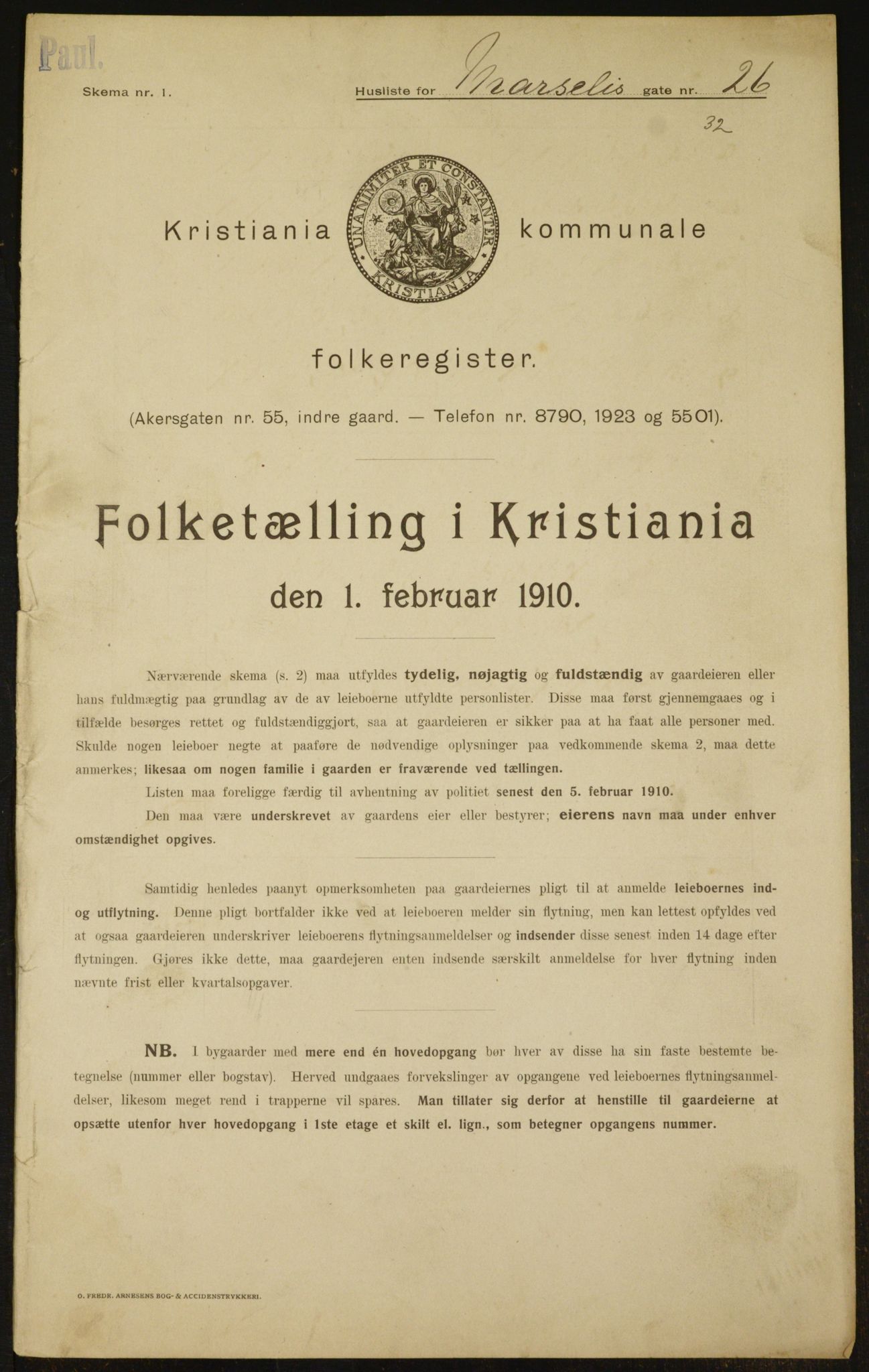 OBA, Municipal Census 1910 for Kristiania, 1910, p. 62320