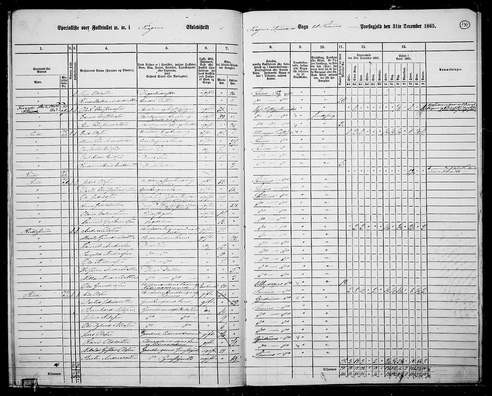 RA, 1865 census for Sørum, 1865, p. 126