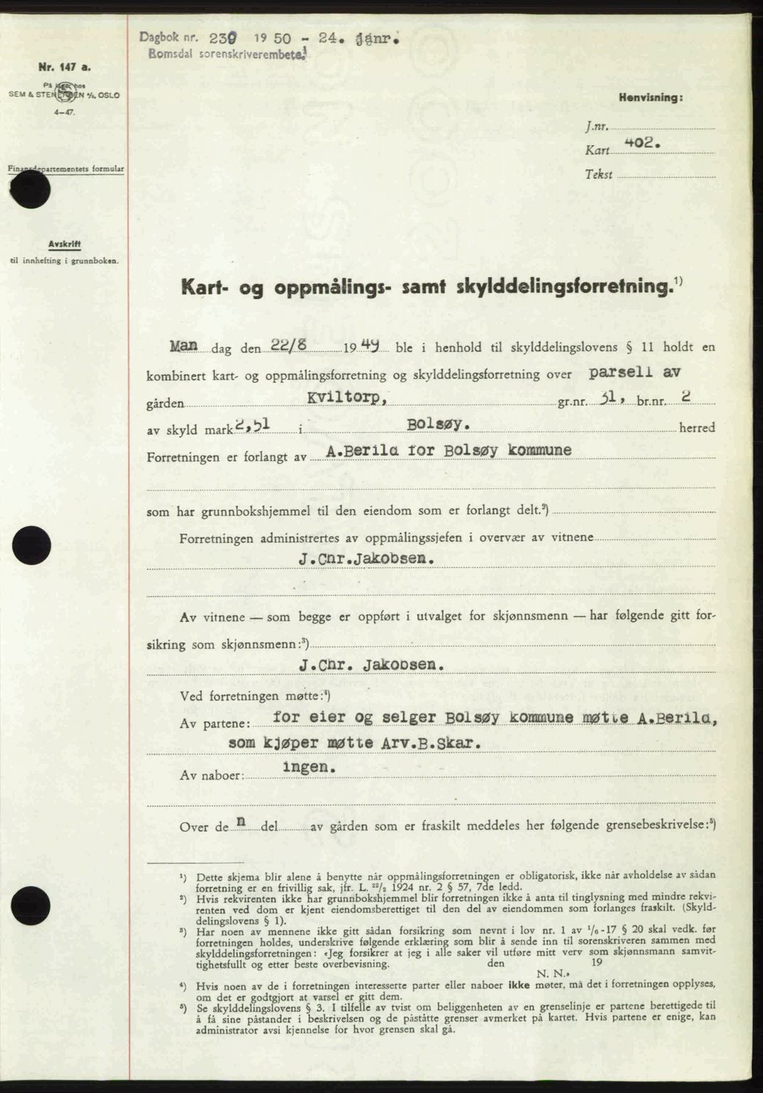 Romsdal sorenskriveri, AV/SAT-A-4149/1/2/2C: Mortgage book no. A32, 1950-1950, Diary no: : 230/1950