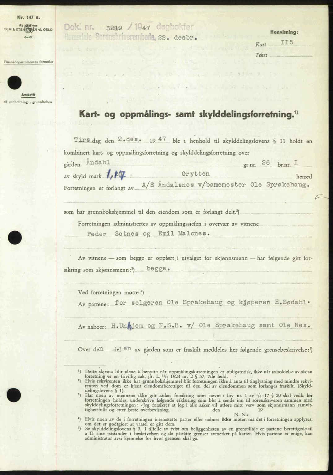 Romsdal sorenskriveri, SAT/A-4149/1/2/2C: Mortgage book no. A24, 1947-1947, Diary no: : 3219/1947