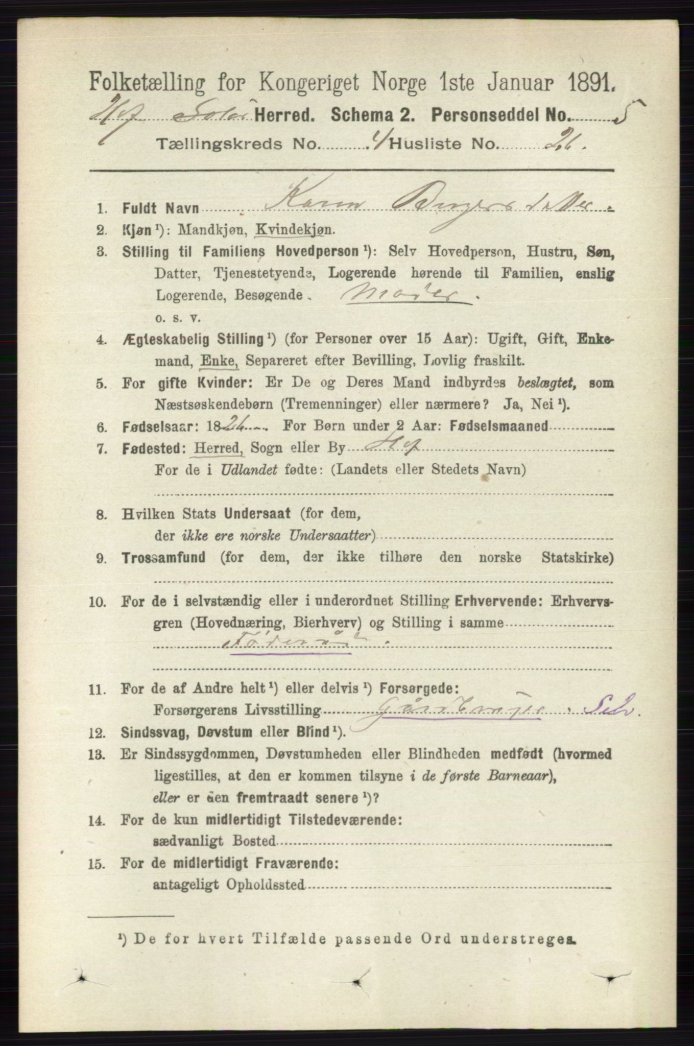 RA, 1891 census for 0424 Hof, 1891, p. 1609