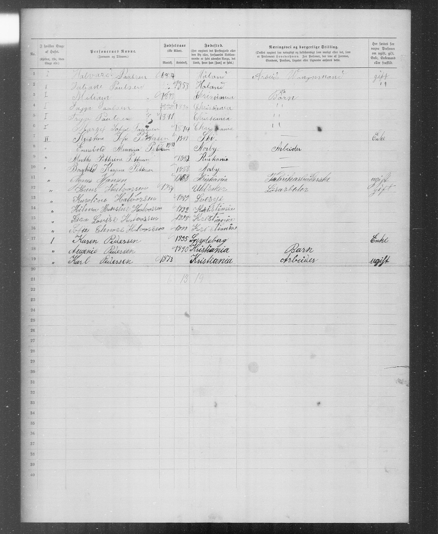 OBA, Municipal Census 1899 for Kristiania, 1899, p. 5732