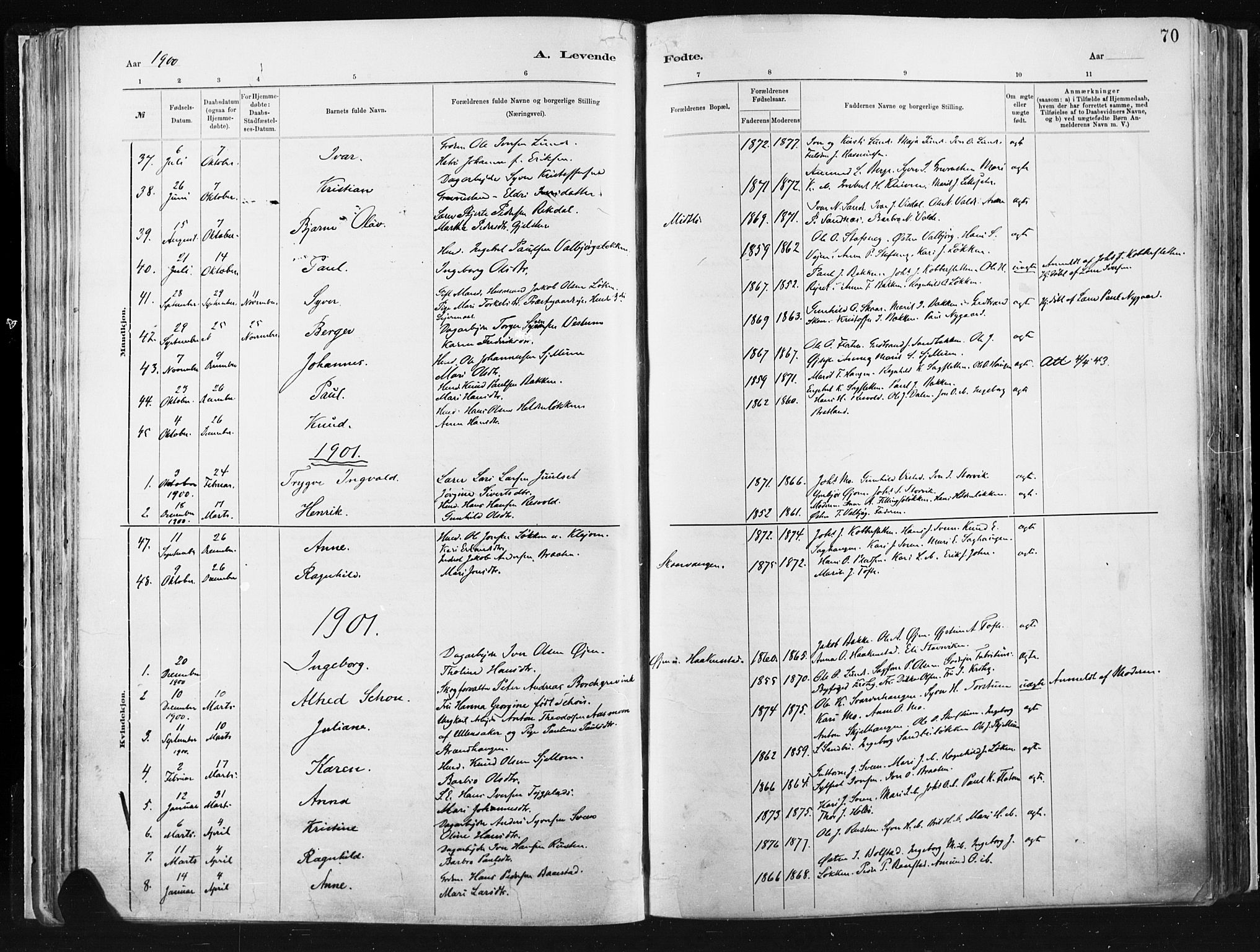Vågå prestekontor, SAH/PREST-076/H/Ha/Haa/L0009: Parish register (official) no. 9, 1886-1904, p. 70