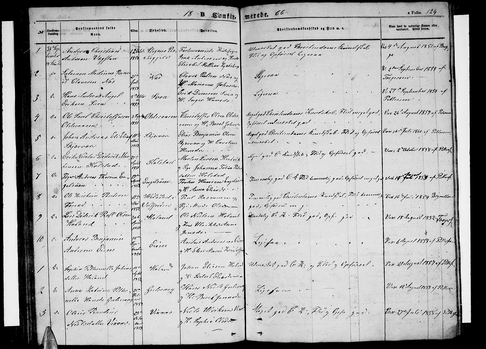 Ministerialprotokoller, klokkerbøker og fødselsregistre - Nordland, AV/SAT-A-1459/816/L0251: Parish register (copy) no. 816C01, 1852-1870, p. 124