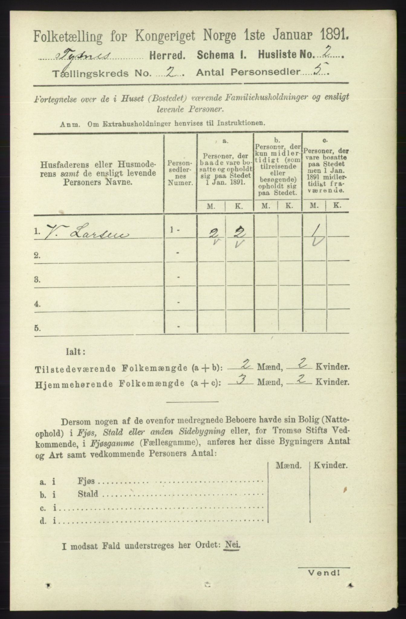 RA, 1891 census for 1223 Tysnes, 1891, p. 400