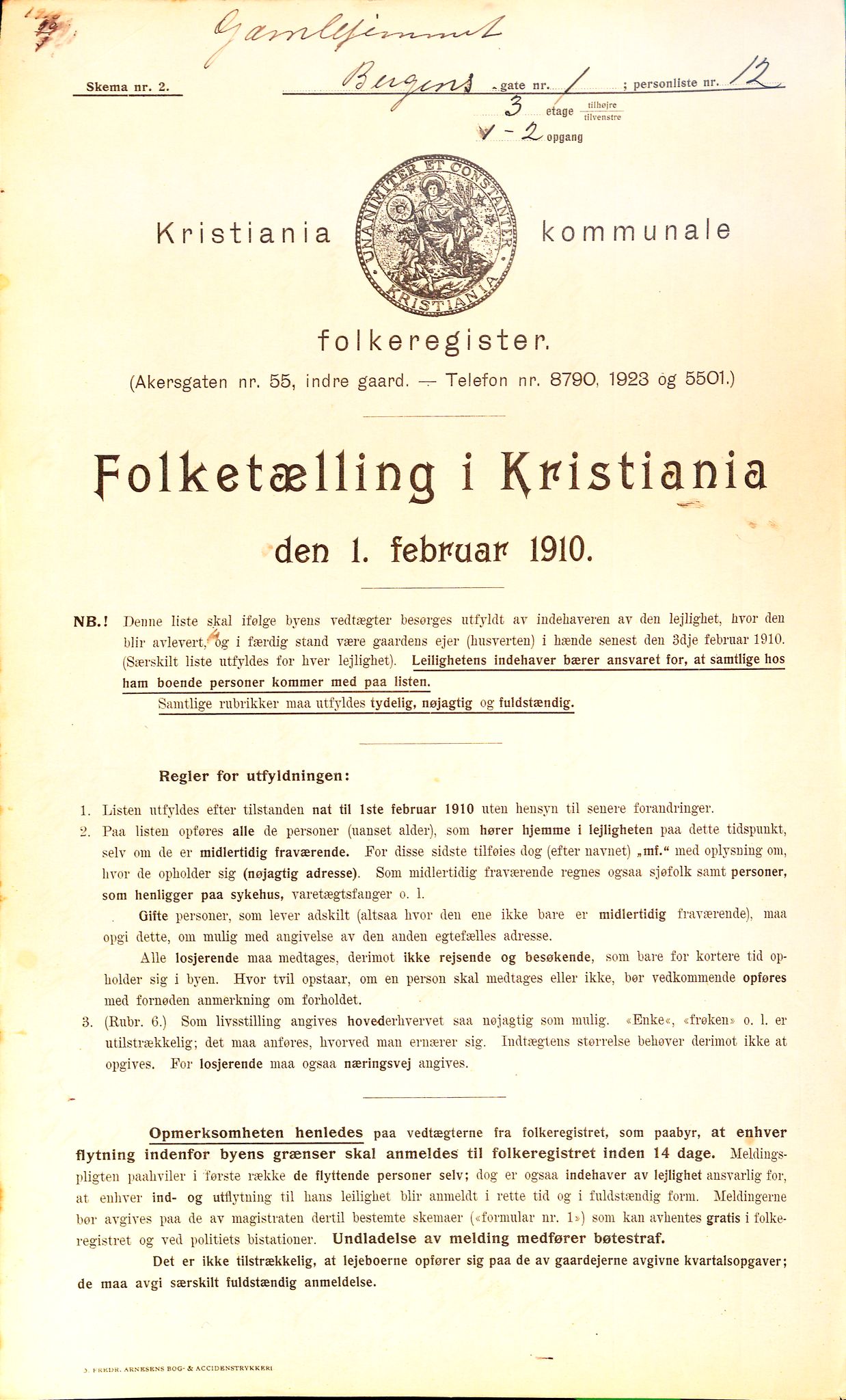 OBA, Municipal Census 1910 for Kristiania, 1910, p. 3549