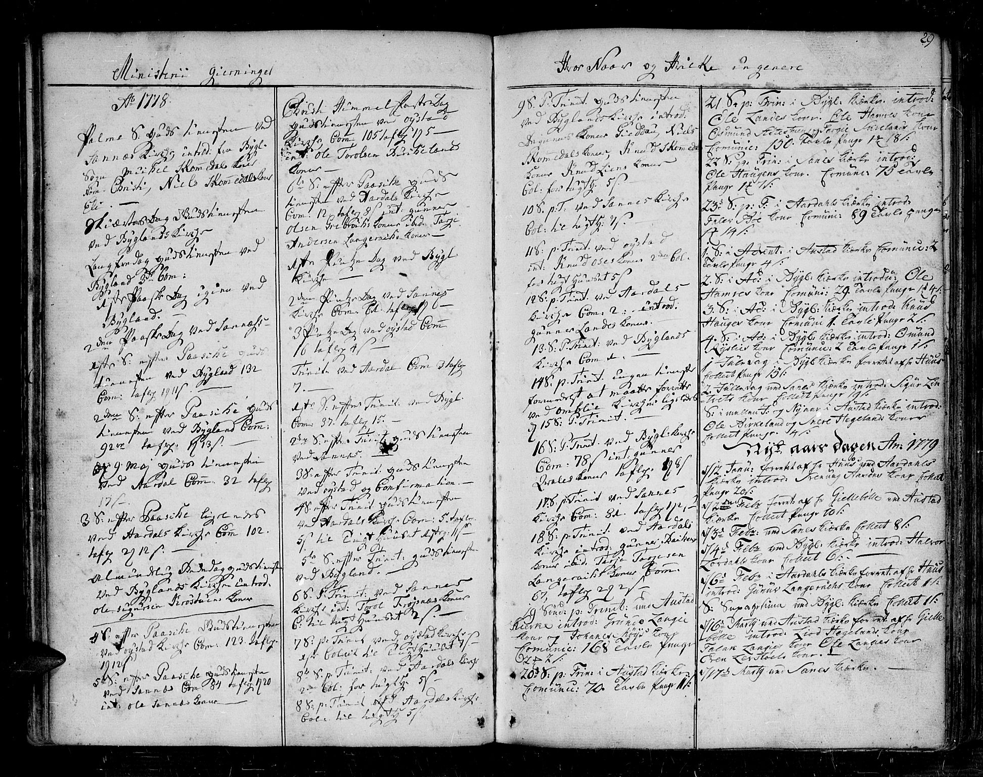 Bygland sokneprestkontor, SAK/1111-0006/F/Fa/Fab/L0002: Parish register (official) no. A 2, 1766-1816, p. 29