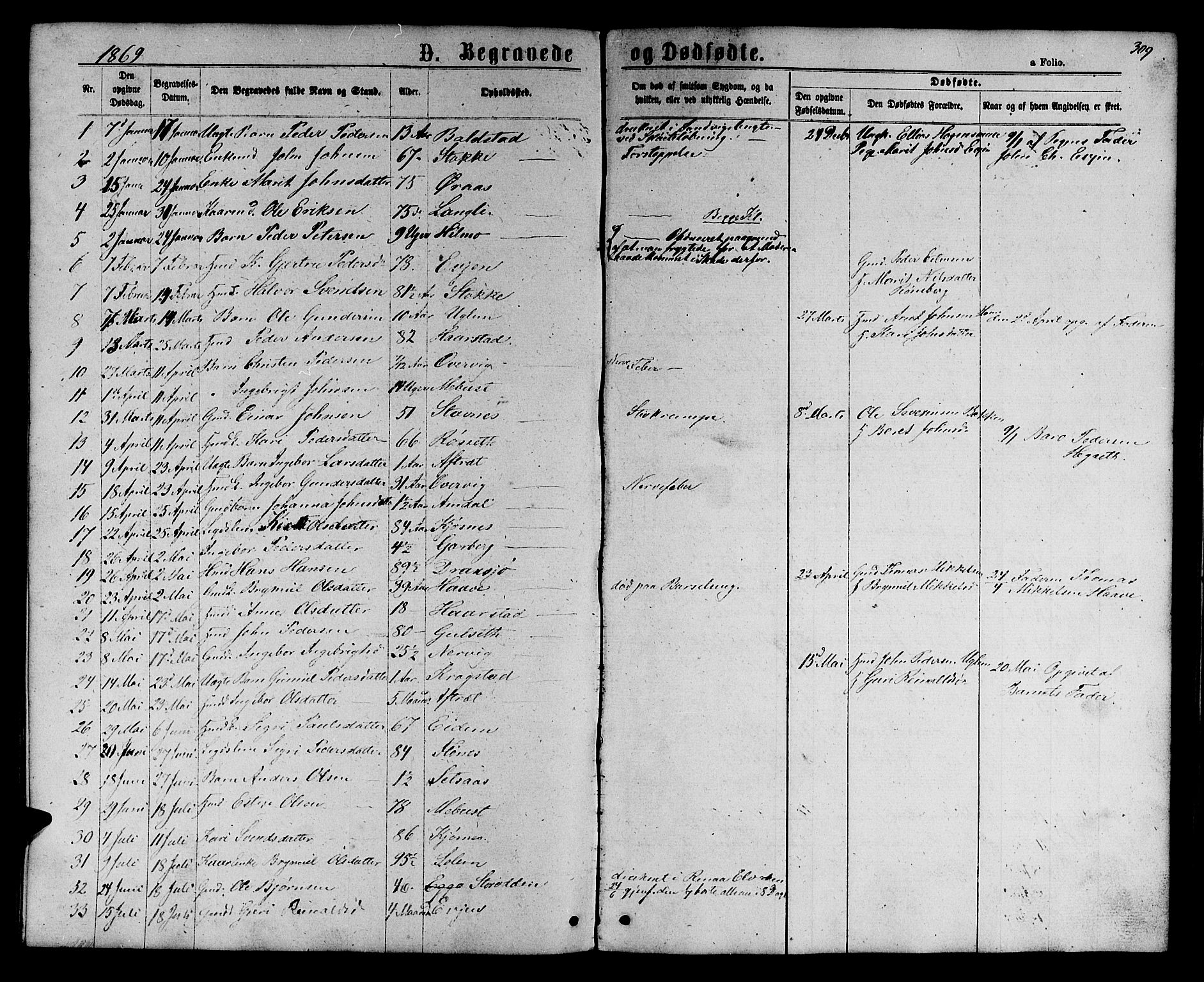 Ministerialprotokoller, klokkerbøker og fødselsregistre - Sør-Trøndelag, SAT/A-1456/695/L1156: Parish register (copy) no. 695C07, 1869-1888, p. 309