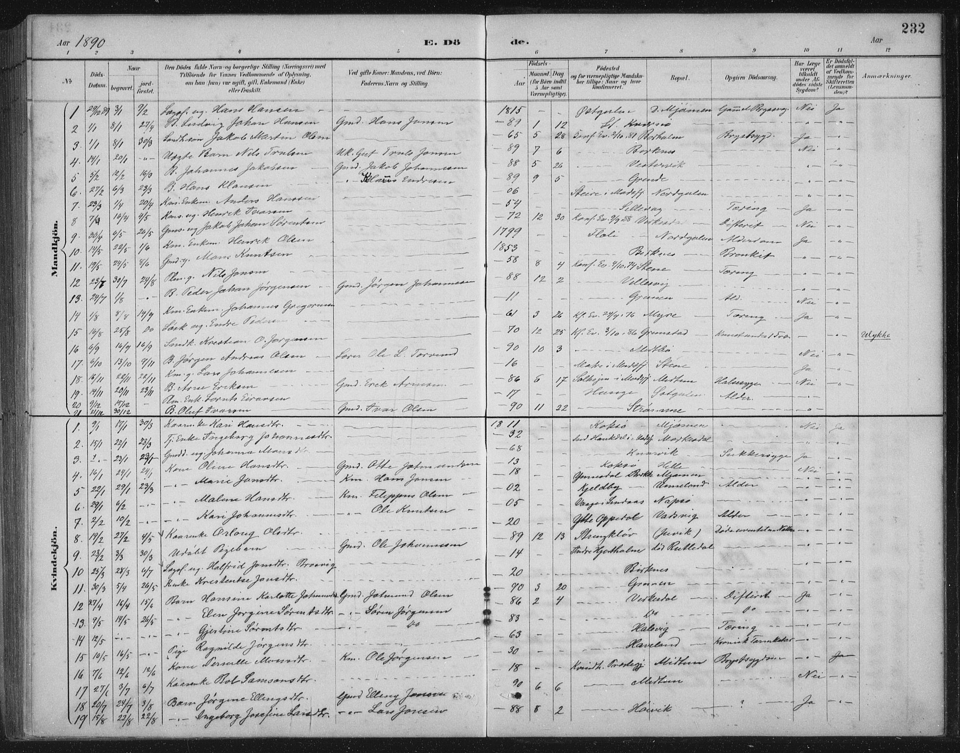 Gulen sokneprestembete, SAB/A-80201/H/Hab/Habb/L0003: Parish register (copy) no. B 3, 1884-1907, p. 232