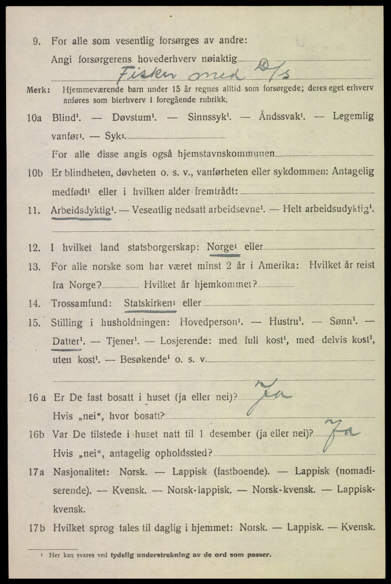 SAT, 1920 census for Sortland, 1920, p. 3611