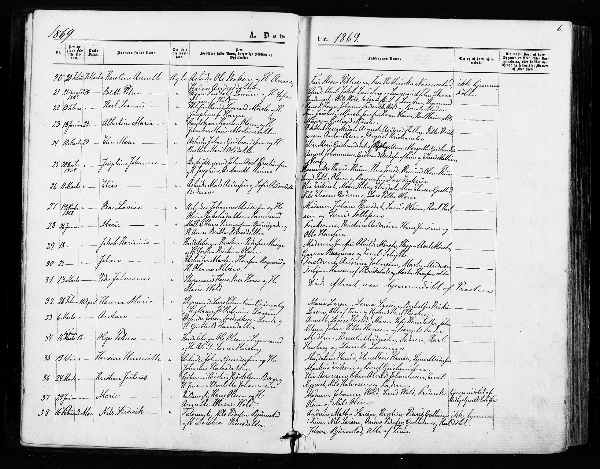 Sarpsborg prestekontor Kirkebøker, AV/SAO-A-2006/F/Fa/L0002: Parish register (official) no. 2, 1869-1877, p. 6