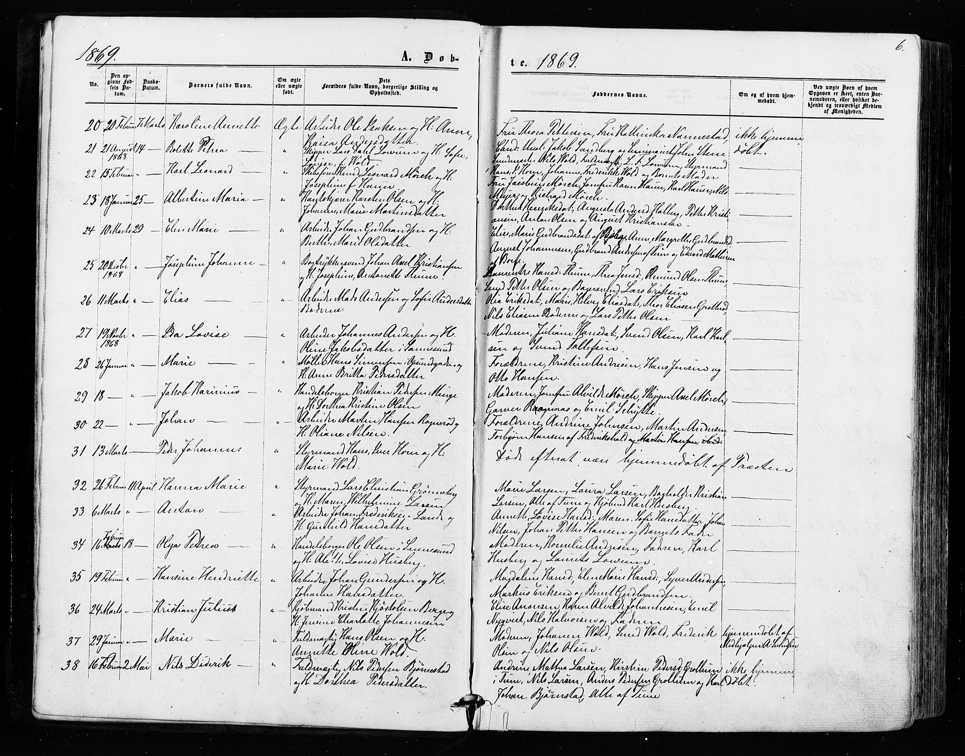 Sarpsborg prestekontor Kirkebøker, SAO/A-2006/F/Fa/L0002: Parish register (official) no. 2, 1869-1877, p. 6