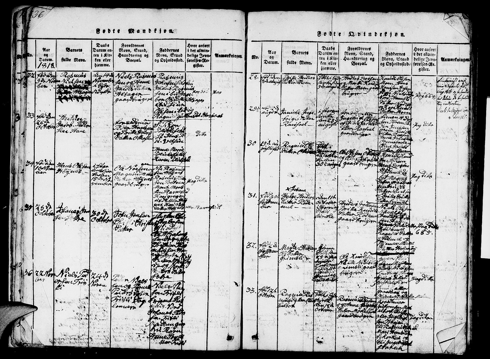 Eid sokneprestembete, AV/SAB-A-82301/H/Hab/Haba/L0001: Parish register (copy) no. A 1, 1816-1862, p. 36-37