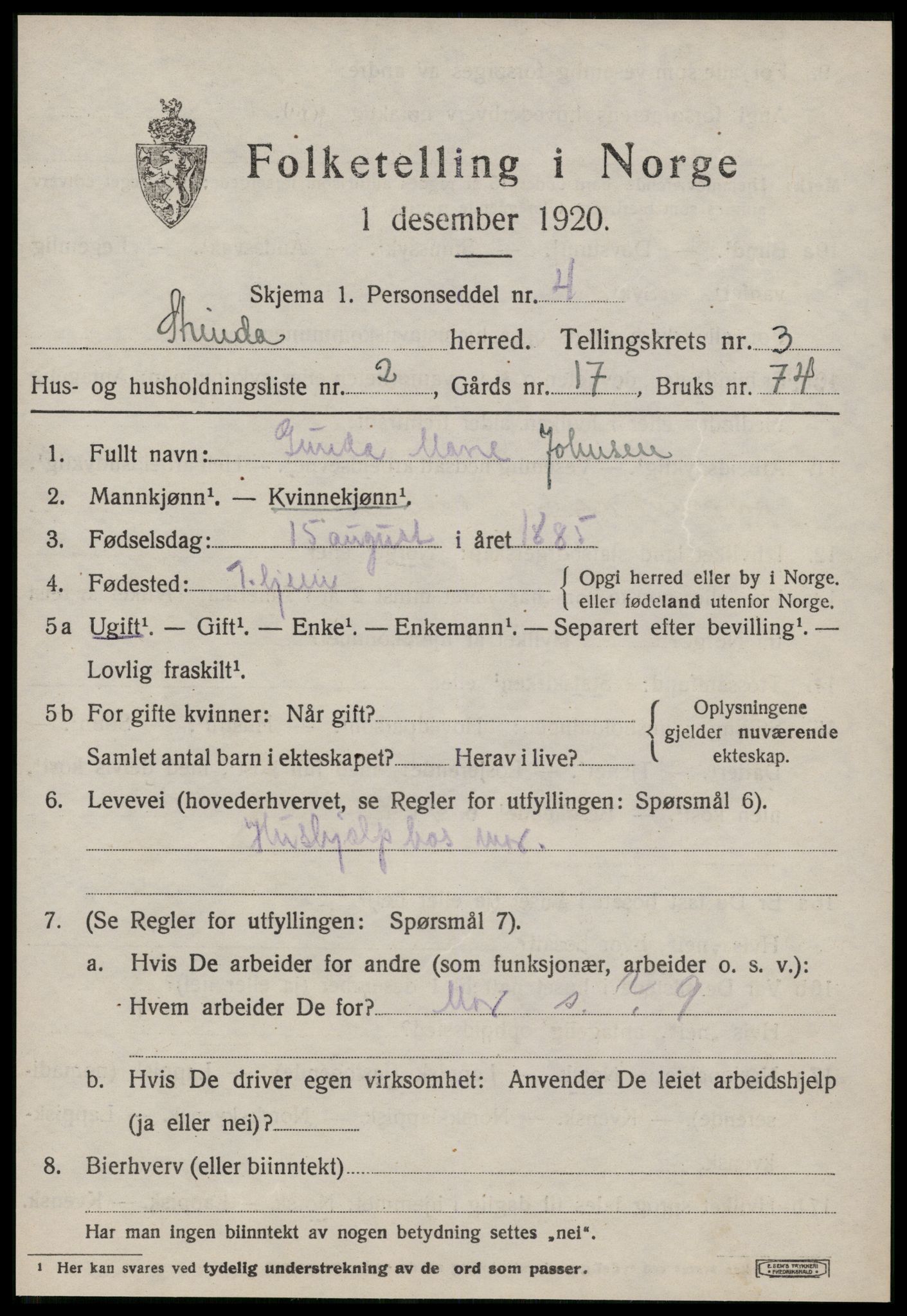 SAT, 1920 census for Strinda, 1920, p. 10308