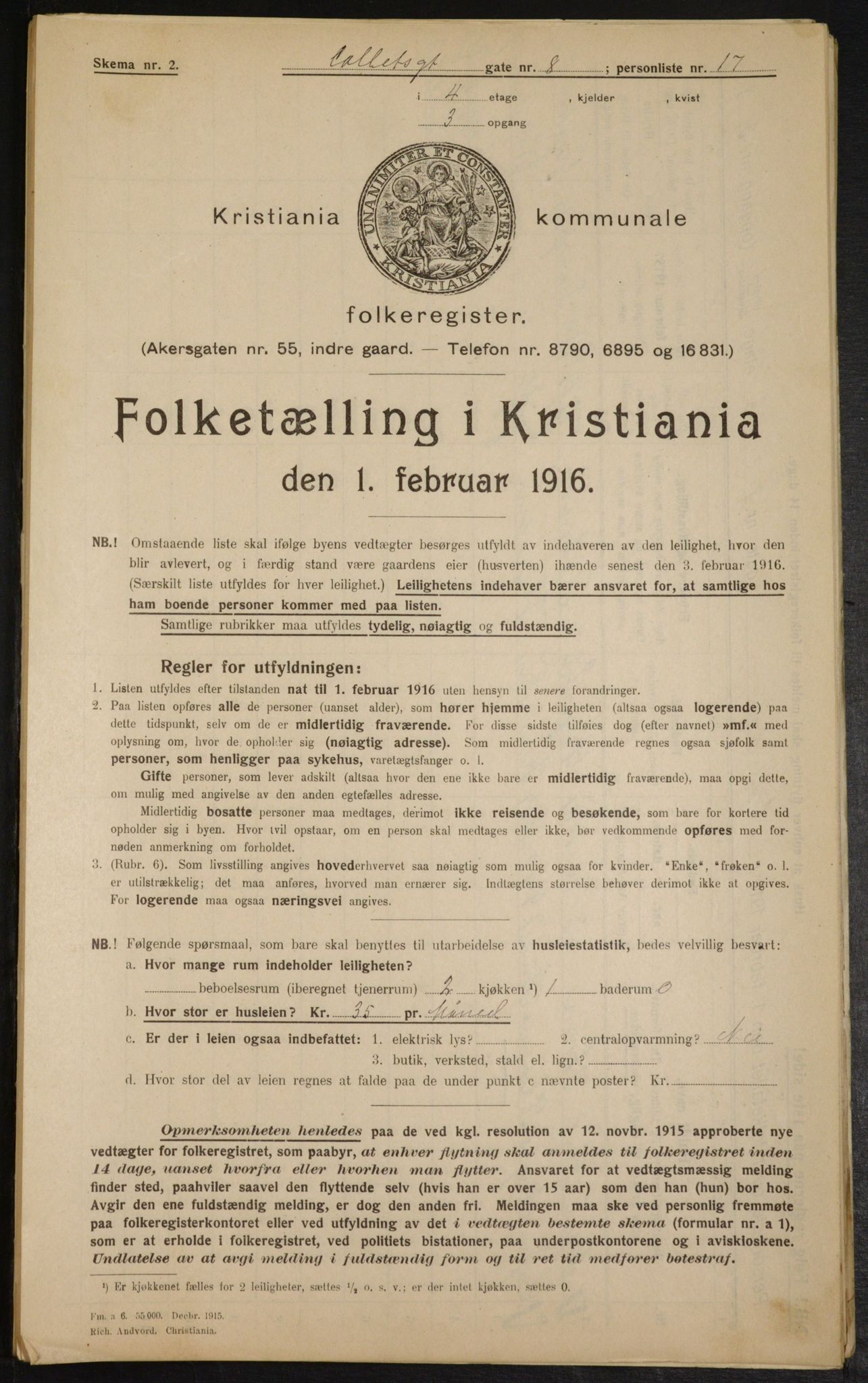 OBA, Municipal Census 1916 for Kristiania, 1916, p. 13115