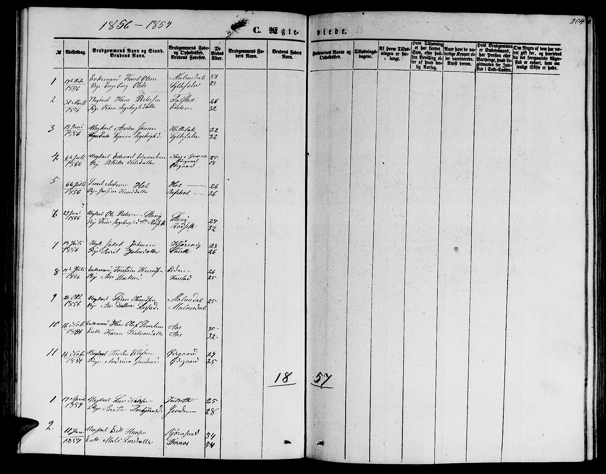 Ministerialprotokoller, klokkerbøker og fødselsregistre - Møre og Romsdal, SAT/A-1454/565/L0753: Parish register (copy) no. 565C02, 1845-1870, p. 204