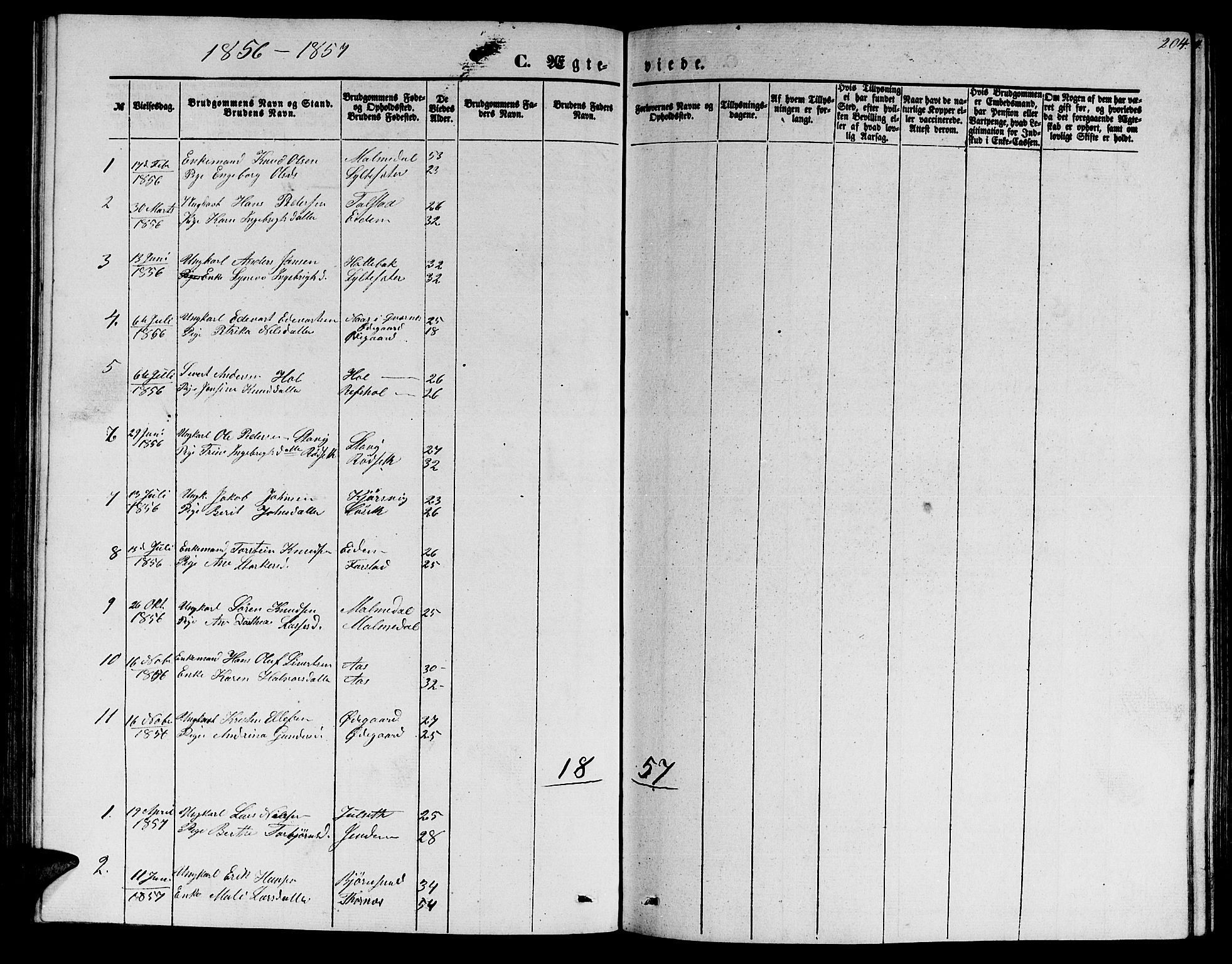 Ministerialprotokoller, klokkerbøker og fødselsregistre - Møre og Romsdal, AV/SAT-A-1454/565/L0753: Parish register (copy) no. 565C02, 1845-1870, p. 204