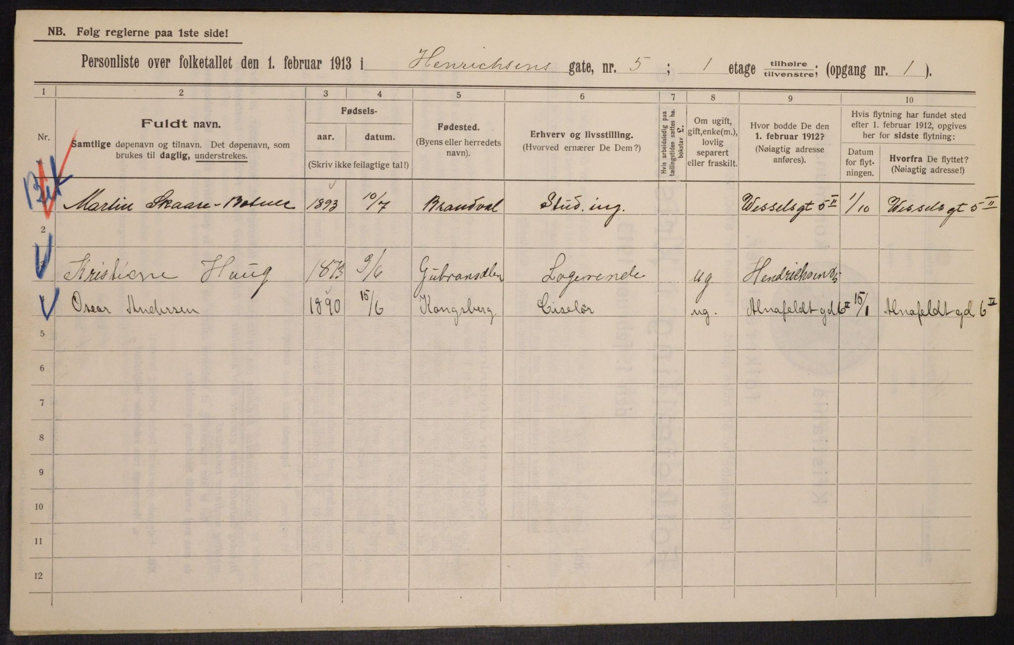 OBA, Municipal Census 1913 for Kristiania, 1913, p. 38362