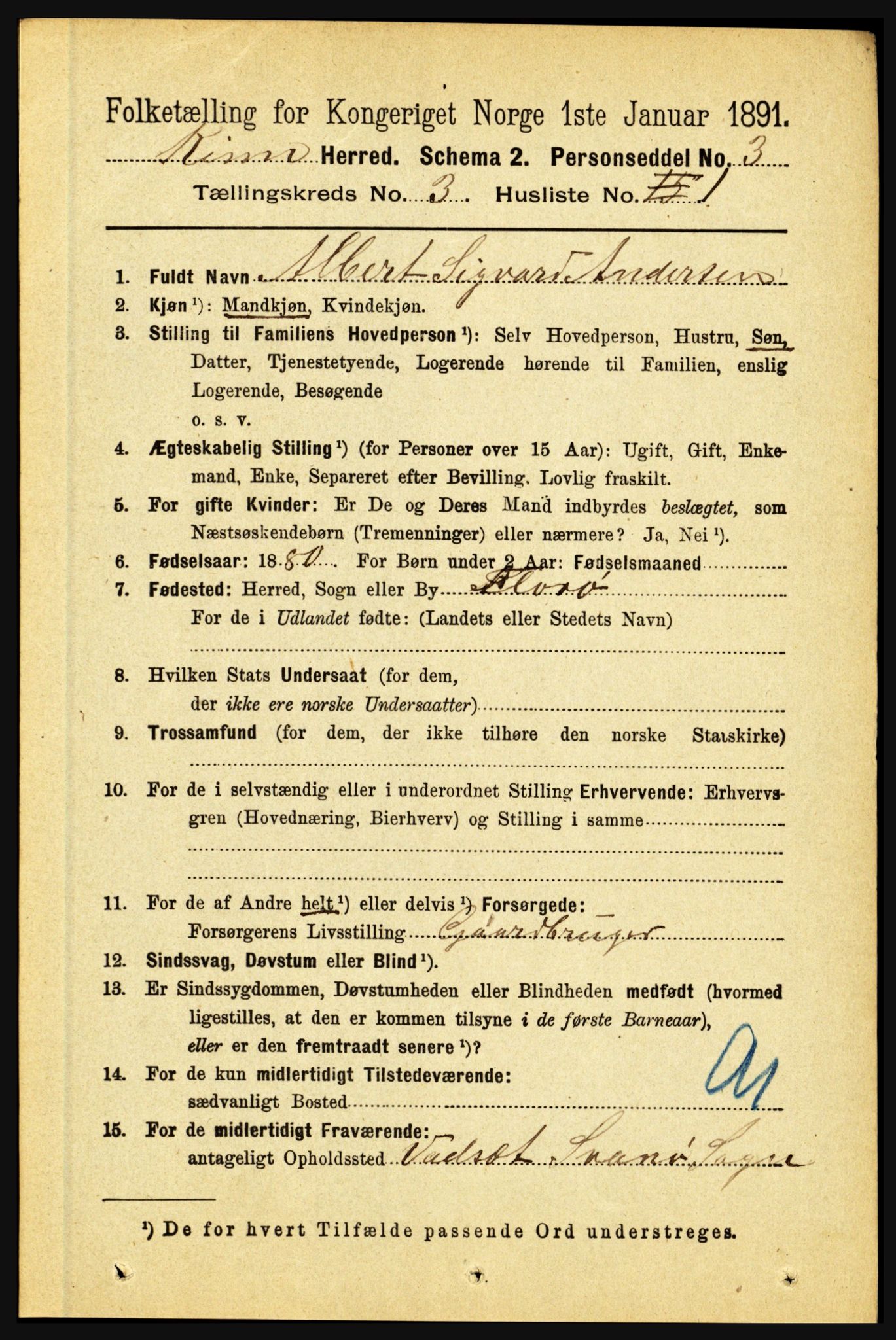 RA, 1891 census for 1437 Kinn, 1891, p. 935