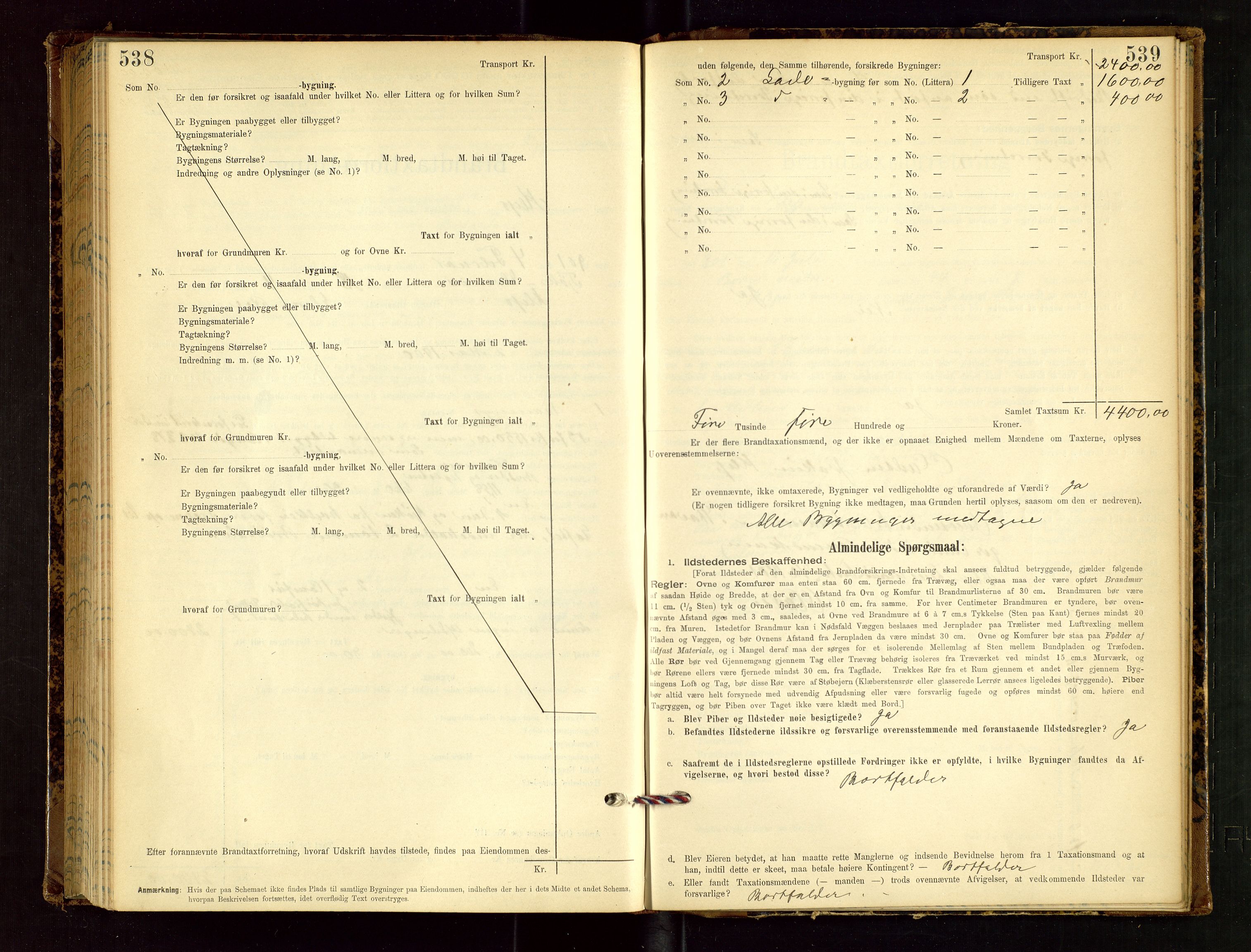 Klepp lensmannskontor, AV/SAST-A-100163/Goc/L0002: "Brandtaxationsprotokol" m/register, 1898-1902, p. 538-539