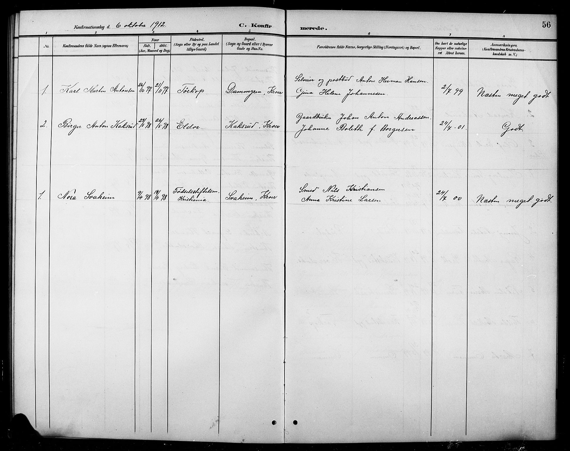 Ås prestekontor Kirkebøker, SAO/A-10894/G/Gc/L0001: Parish register (copy) no. III 1, 1901-1924, p. 56