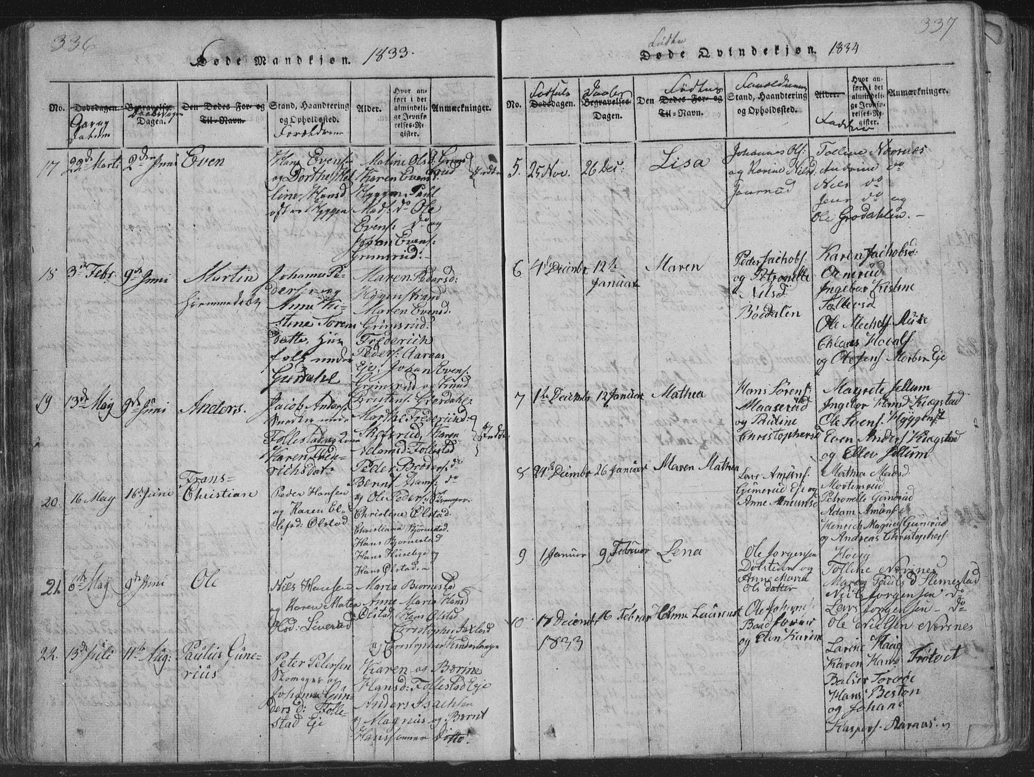 Røyken kirkebøker, SAKO/A-241/G/Ga/L0003: Parish register (copy) no. 3, 1814-1856, p. 336-337