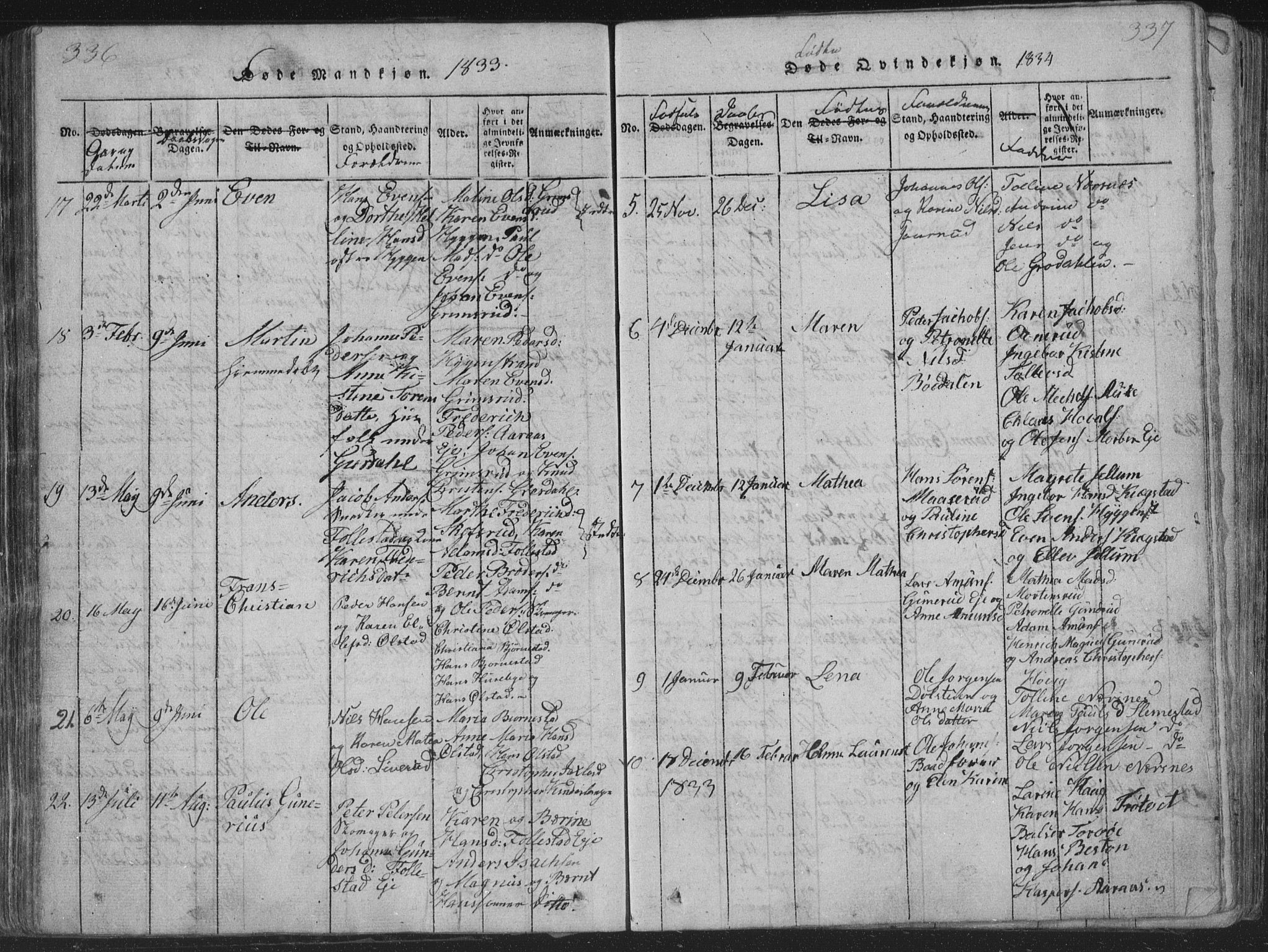 Røyken kirkebøker, AV/SAKO-A-241/G/Ga/L0003: Parish register (copy) no. 3, 1814-1856, p. 336-337