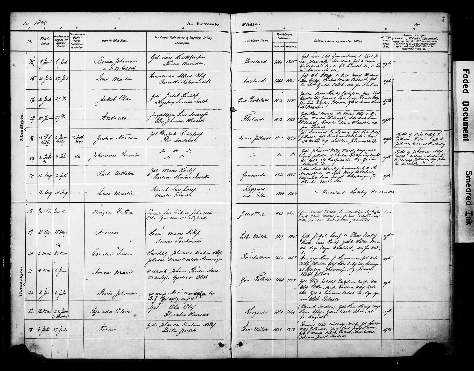 Fana Sokneprestembete, AV/SAB-A-75101/H/Haa/Haab/L0002: Parish register (official) no. B 2, 1890-1897, p. 7