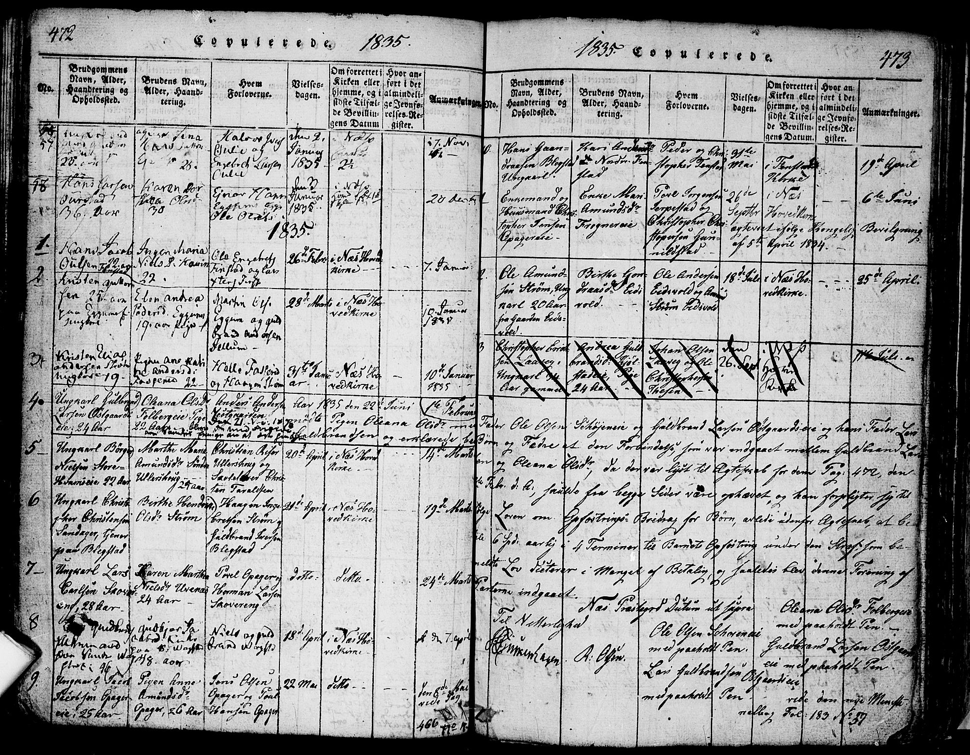 Nes prestekontor Kirkebøker, AV/SAO-A-10410/F/Fa/L0005: Parish register (official) no. I 5, 1815-1835, p. 472-473