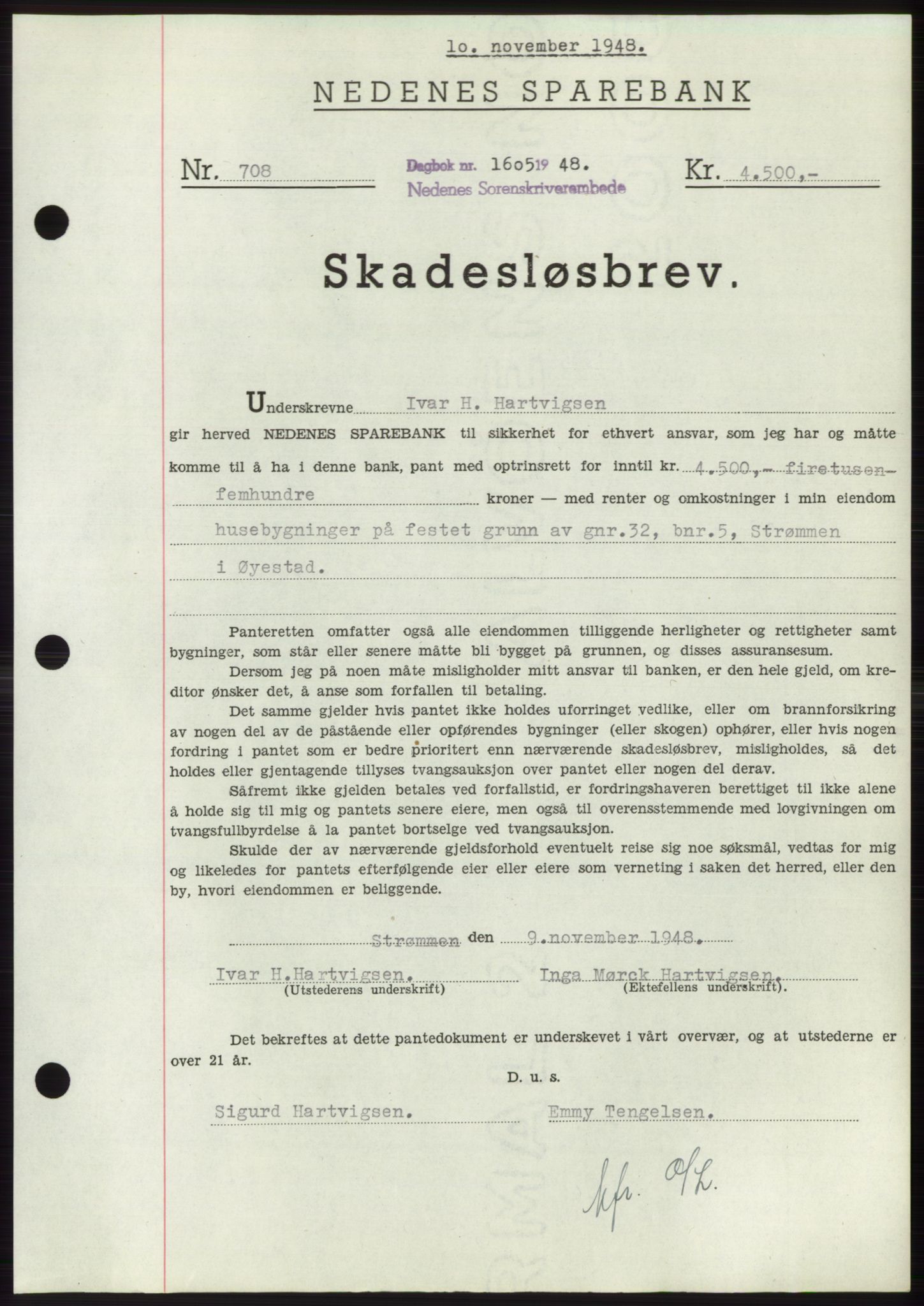 Nedenes sorenskriveri, AV/SAK-1221-0006/G/Gb/Gbb/L0005: Mortgage book no. B5, 1948-1948, Diary no: : 1605/1948