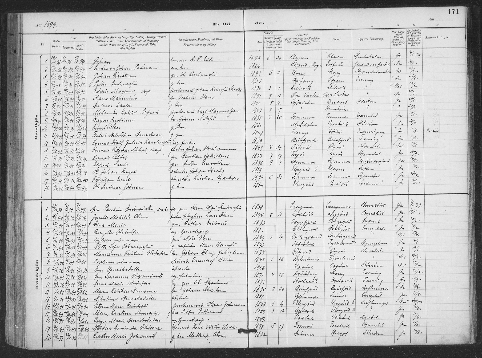 Ministerialprotokoller, klokkerbøker og fødselsregistre - Nordland, SAT/A-1459/866/L0939: Parish register (official) no. 866A02, 1894-1906, p. 171