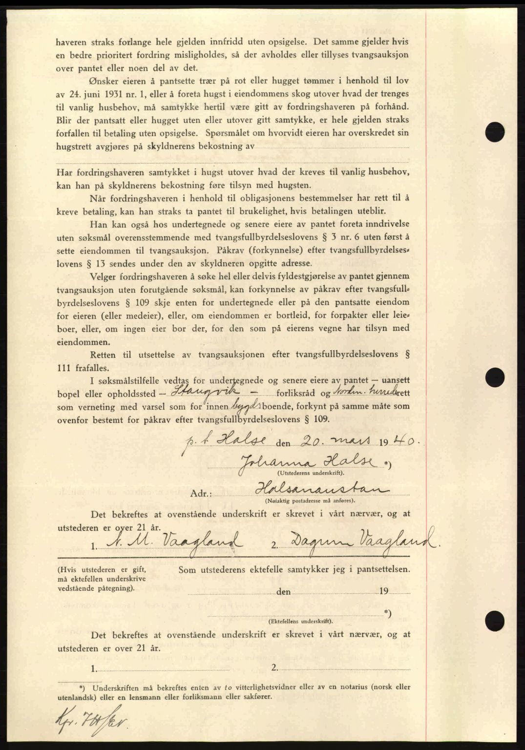 Nordmøre sorenskriveri, AV/SAT-A-4132/1/2/2Ca: Mortgage book no. B86, 1939-1940, Diary no: : 800/1940