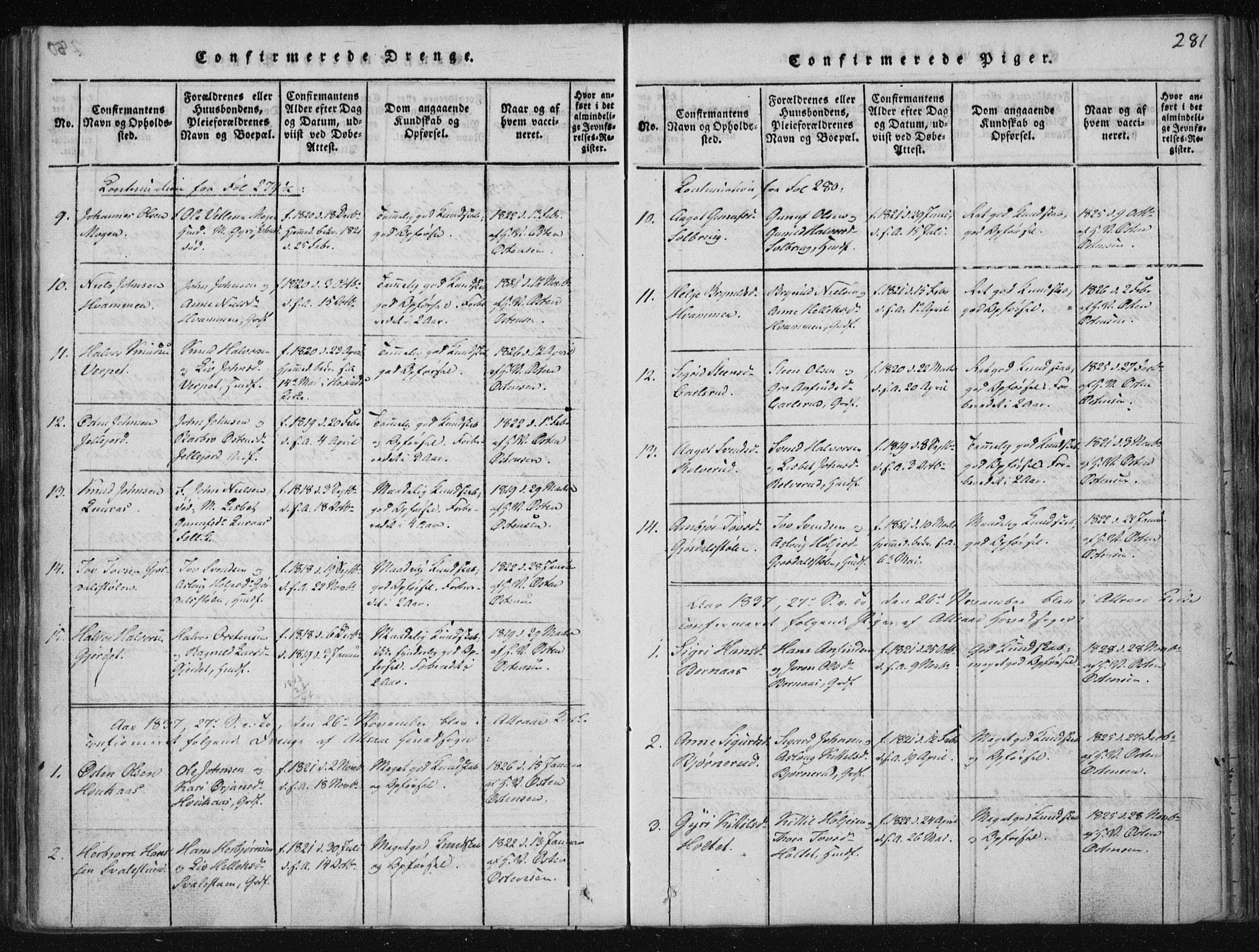 Tinn kirkebøker, AV/SAKO-A-308/F/Fa/L0004: Parish register (official) no. I 4, 1815-1843, p. 280b-281a
