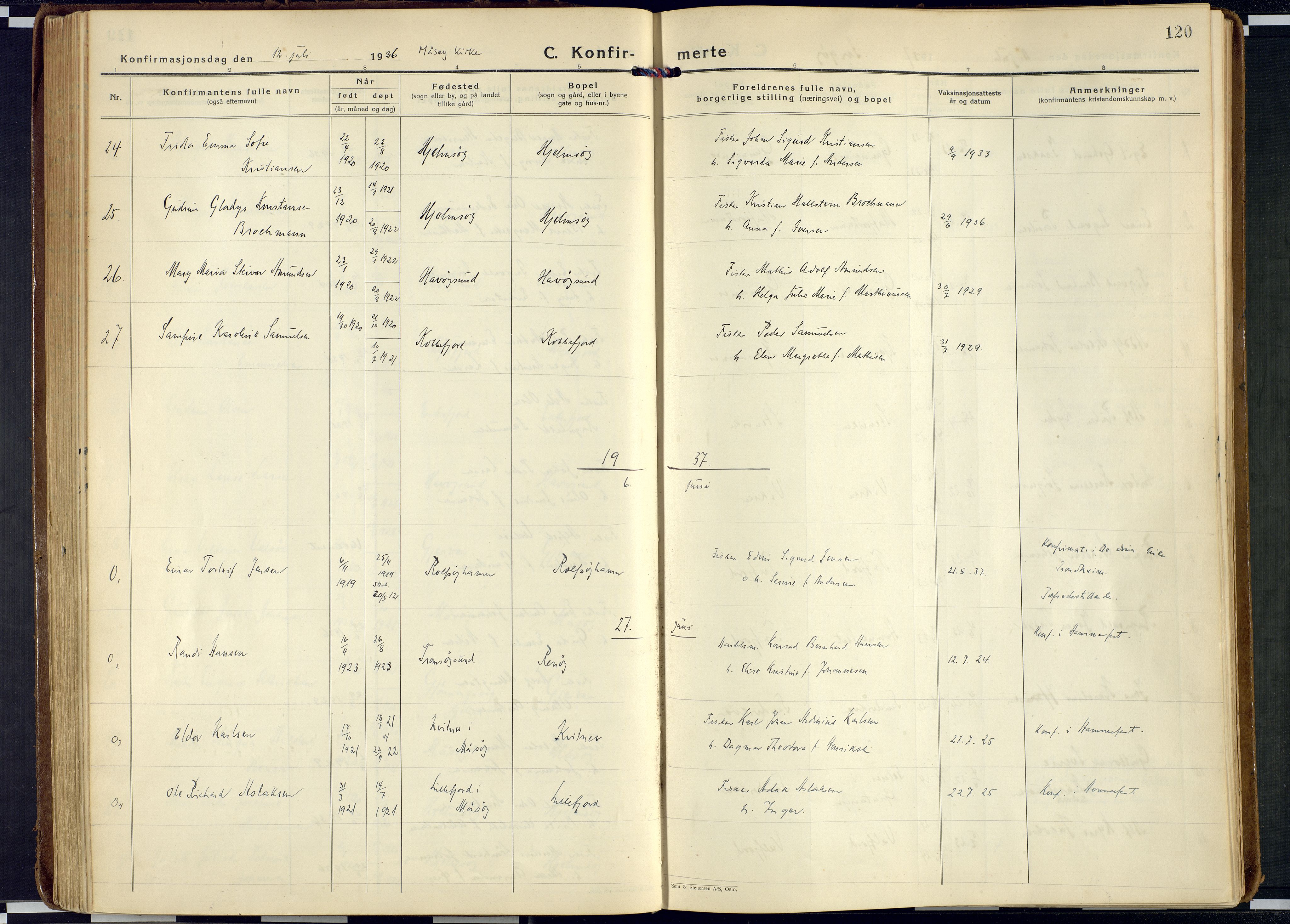 Måsøy sokneprestkontor, SATØ/S-1348/H/Ha/L0011kirke: Parish register (official) no. 11, 1933-1947, p. 120