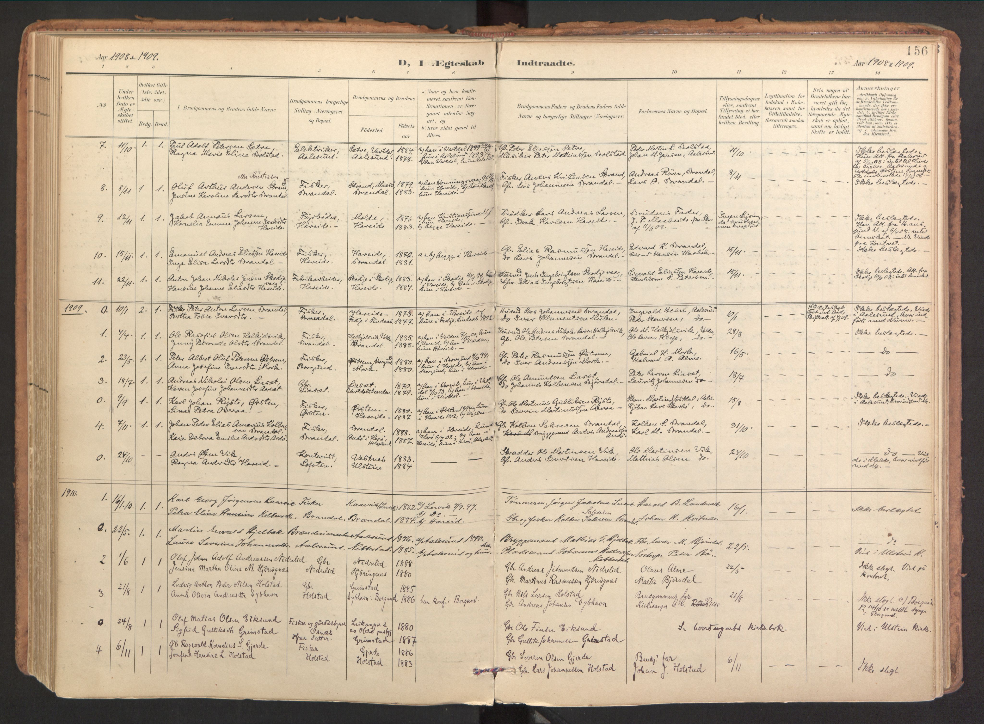 Ministerialprotokoller, klokkerbøker og fødselsregistre - Møre og Romsdal, SAT/A-1454/510/L0123: Parish register (official) no. 510A03, 1898-1922, p. 156