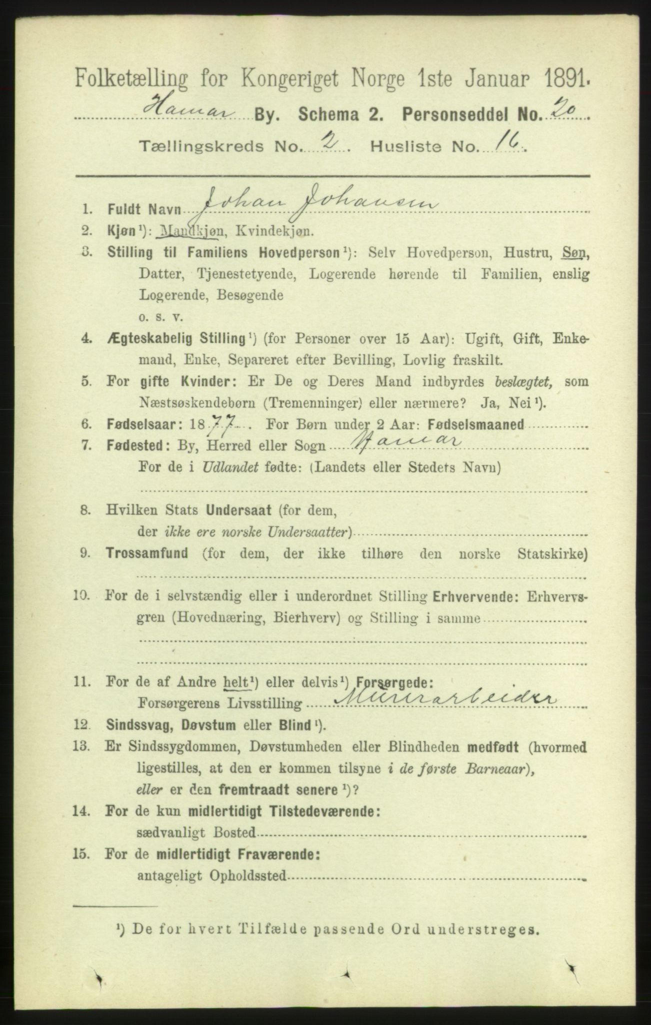 RA, 1891 census for 0401 Hamar, 1891, p. 1217