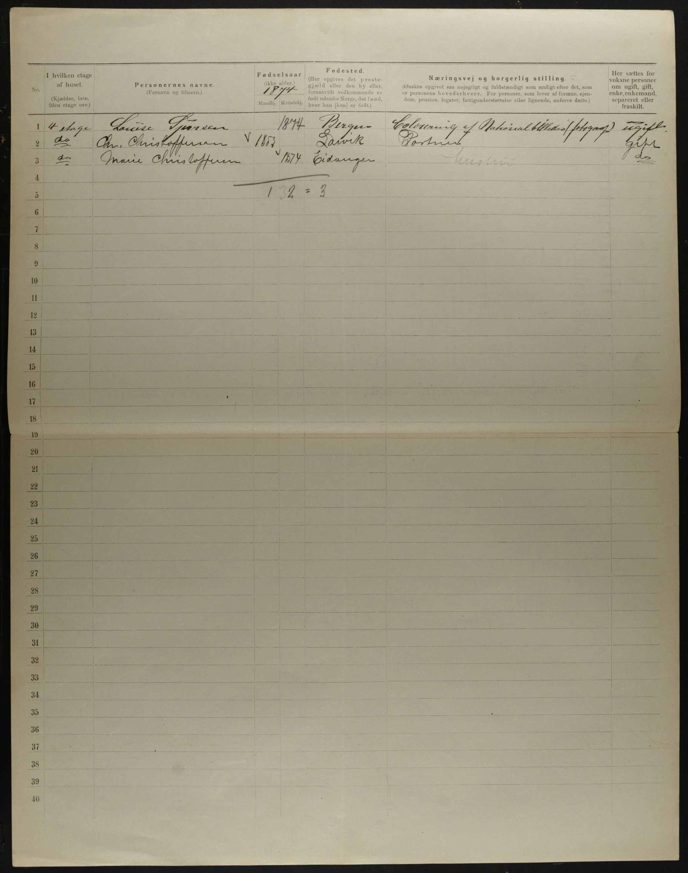 OBA, Municipal Census 1901 for Kristiania, 1901, p. 15916