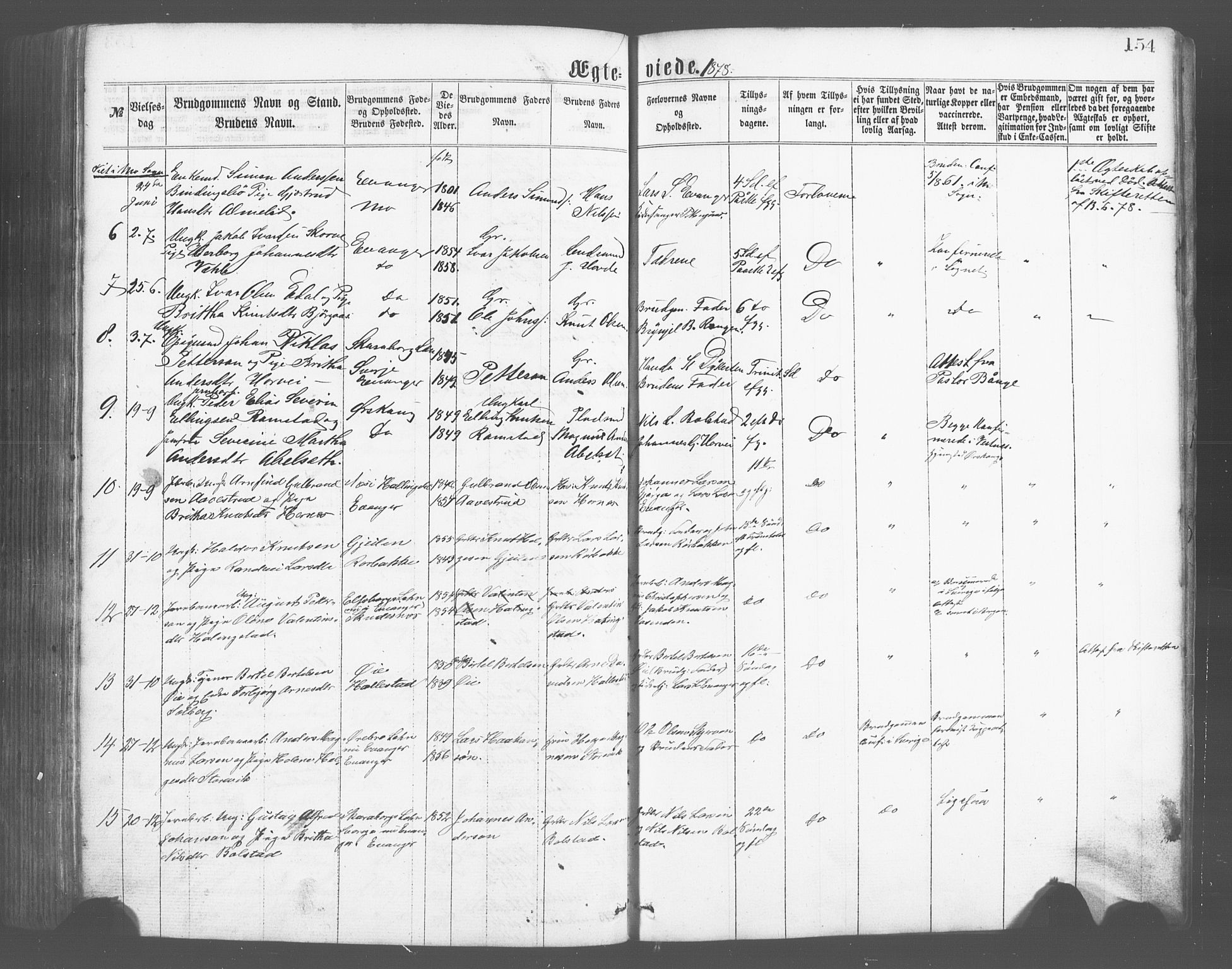 Evanger sokneprestembete, SAB/A-99924: Parish register (copy) no. A 2, 1863-1879, p. 154