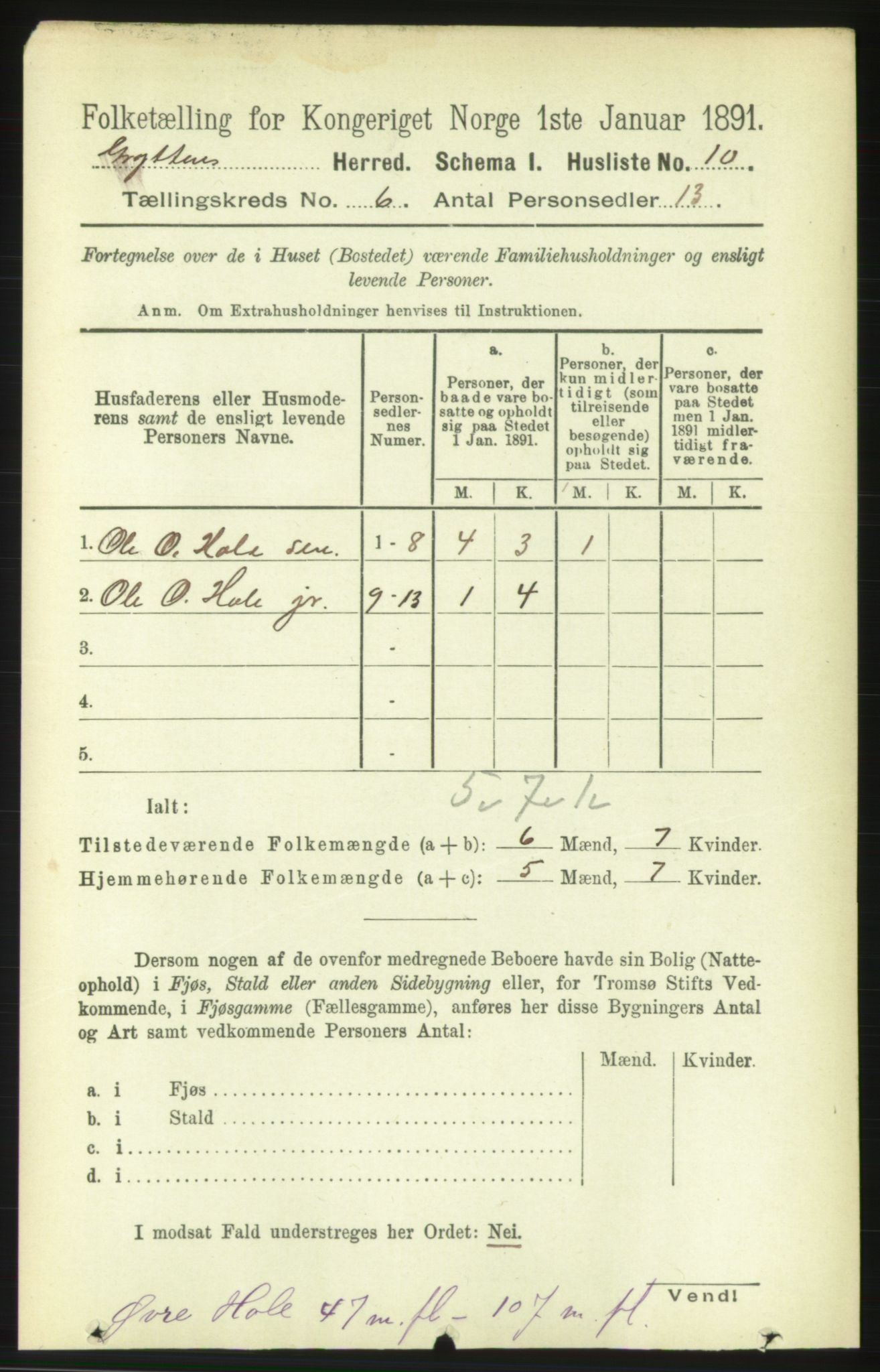 RA, 1891 census for 1539 Grytten, 1891, p. 2438