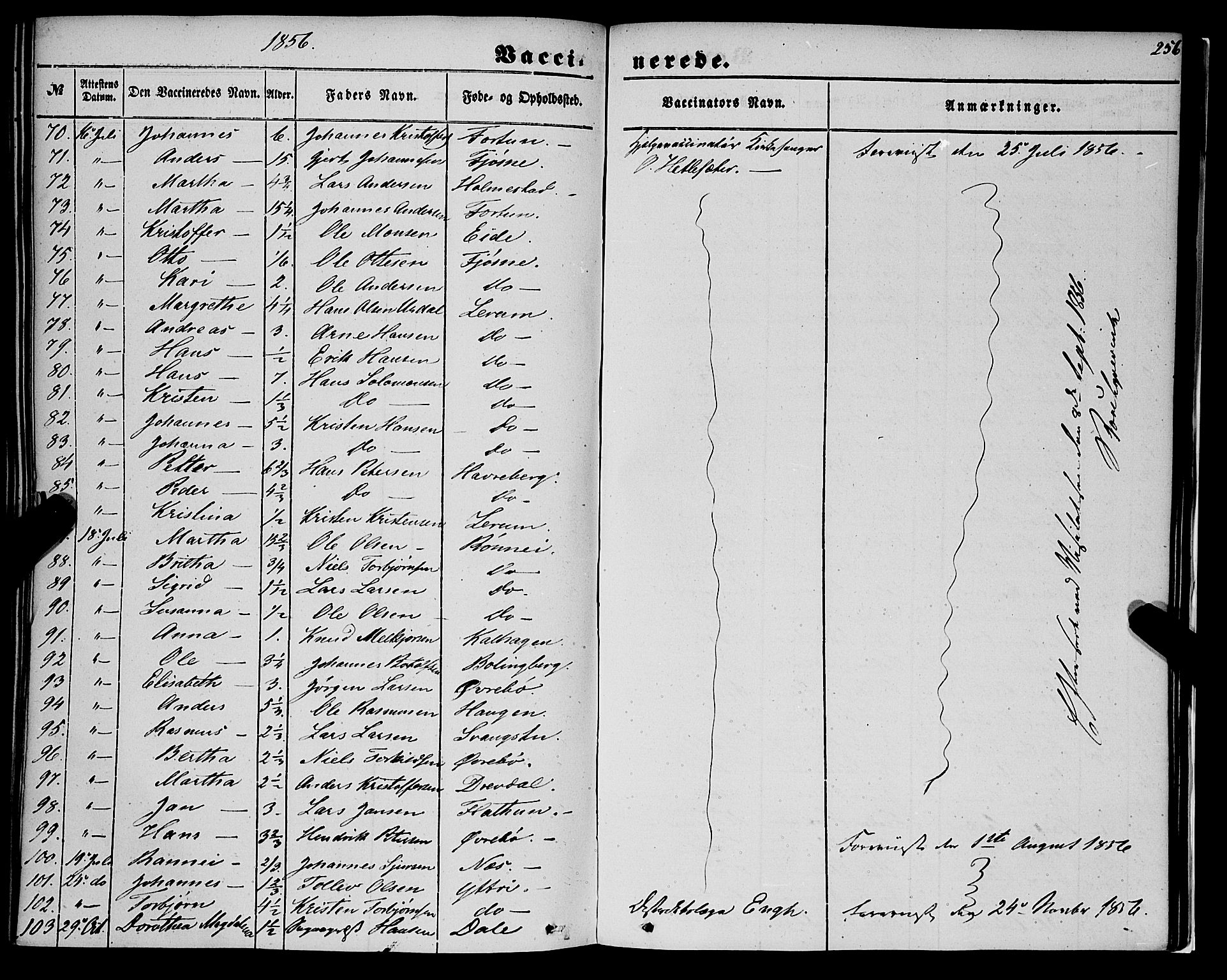 Luster sokneprestembete, AV/SAB-A-81101/H/Haa/Haaa/L0007: Parish register (official) no. A 7, 1849-1859, p. 256